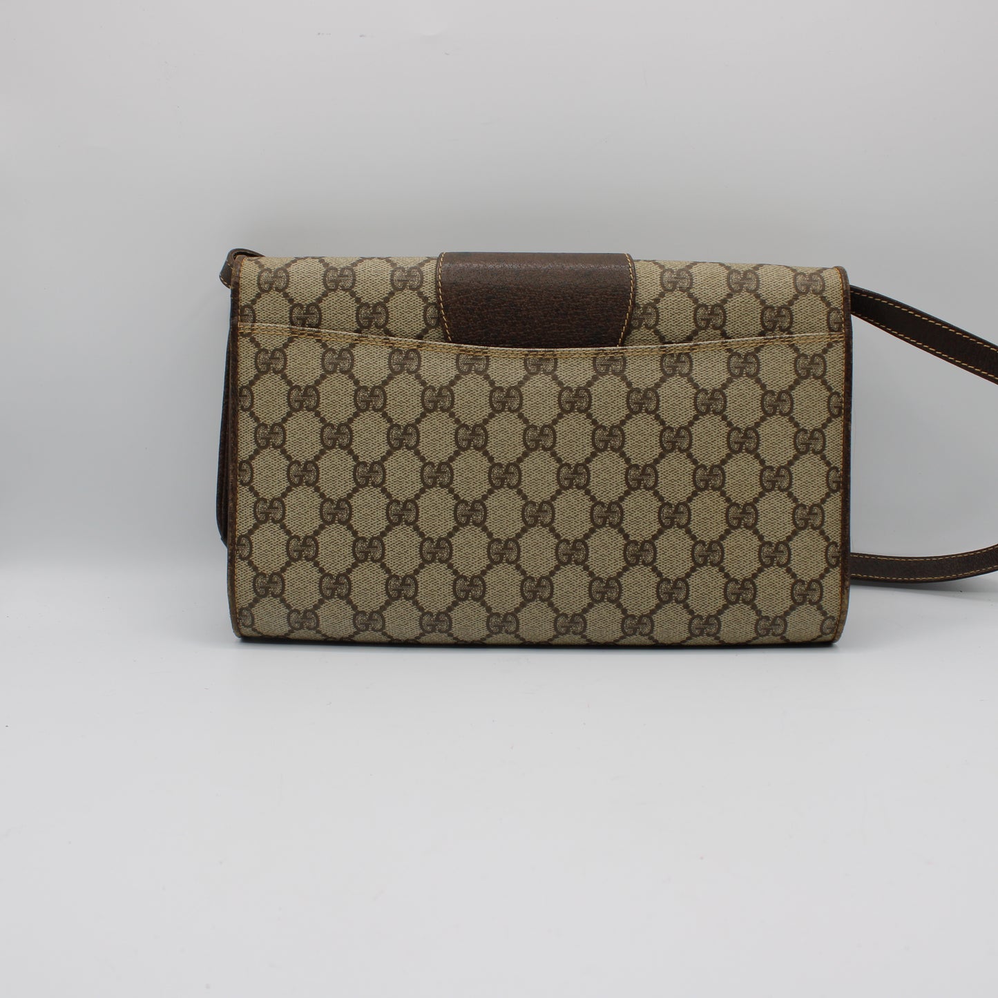 Gucci Beige GG Coated Canvas Brown Leather Flap Crossbody Bag