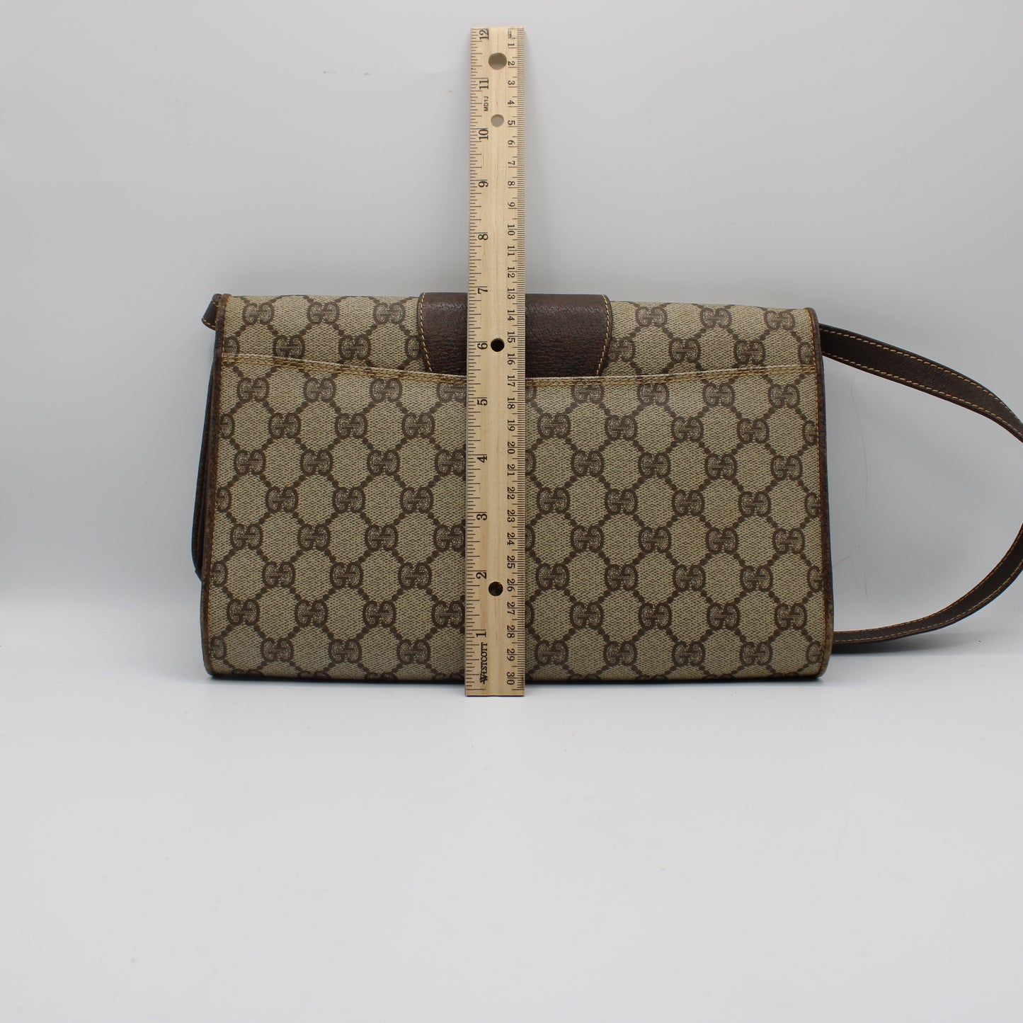 Gucci Beige GG Coated Canvas Brown Leather Flap Crossbody Bag