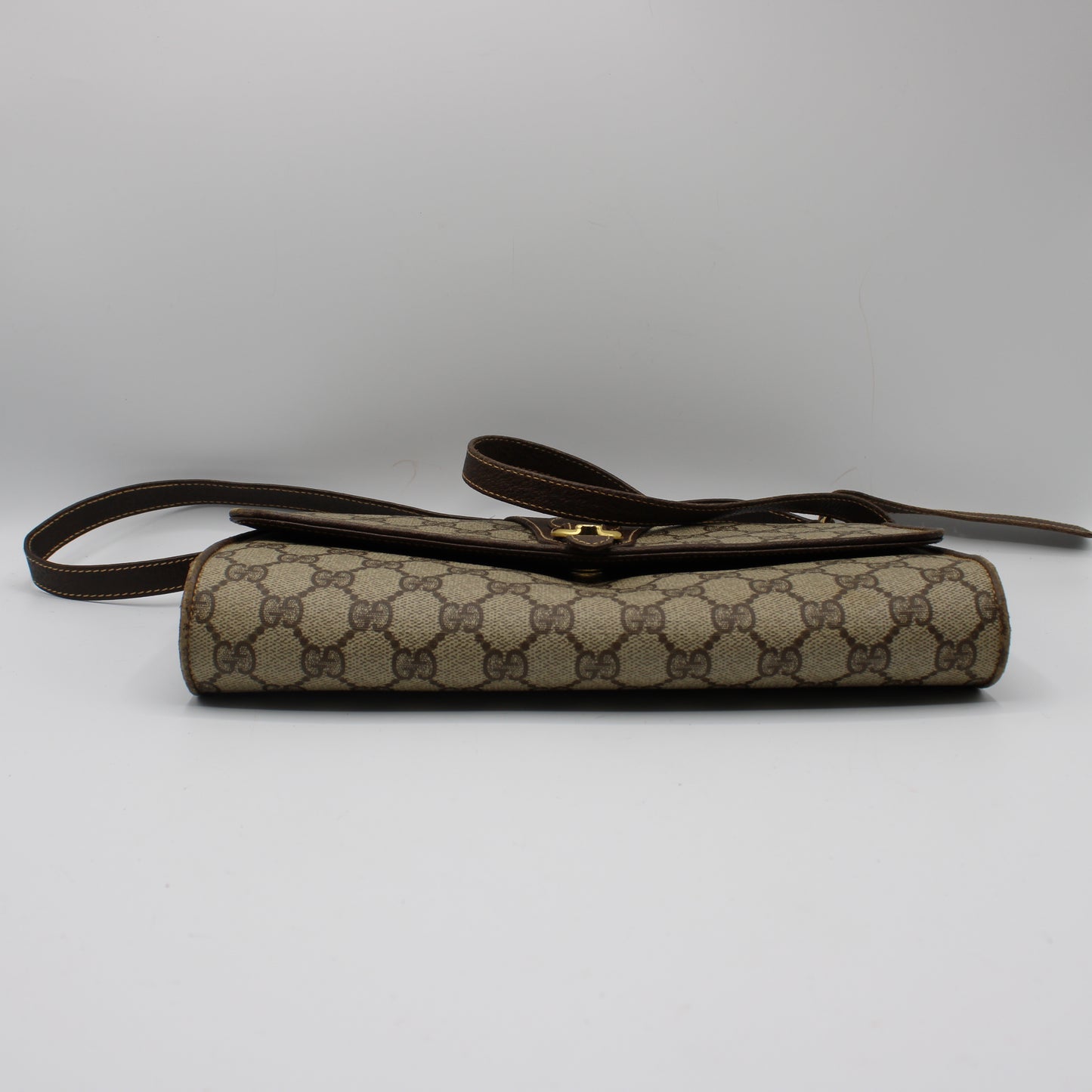 Gucci Beige GG Coated Canvas Brown Leather Flap Crossbody Bag