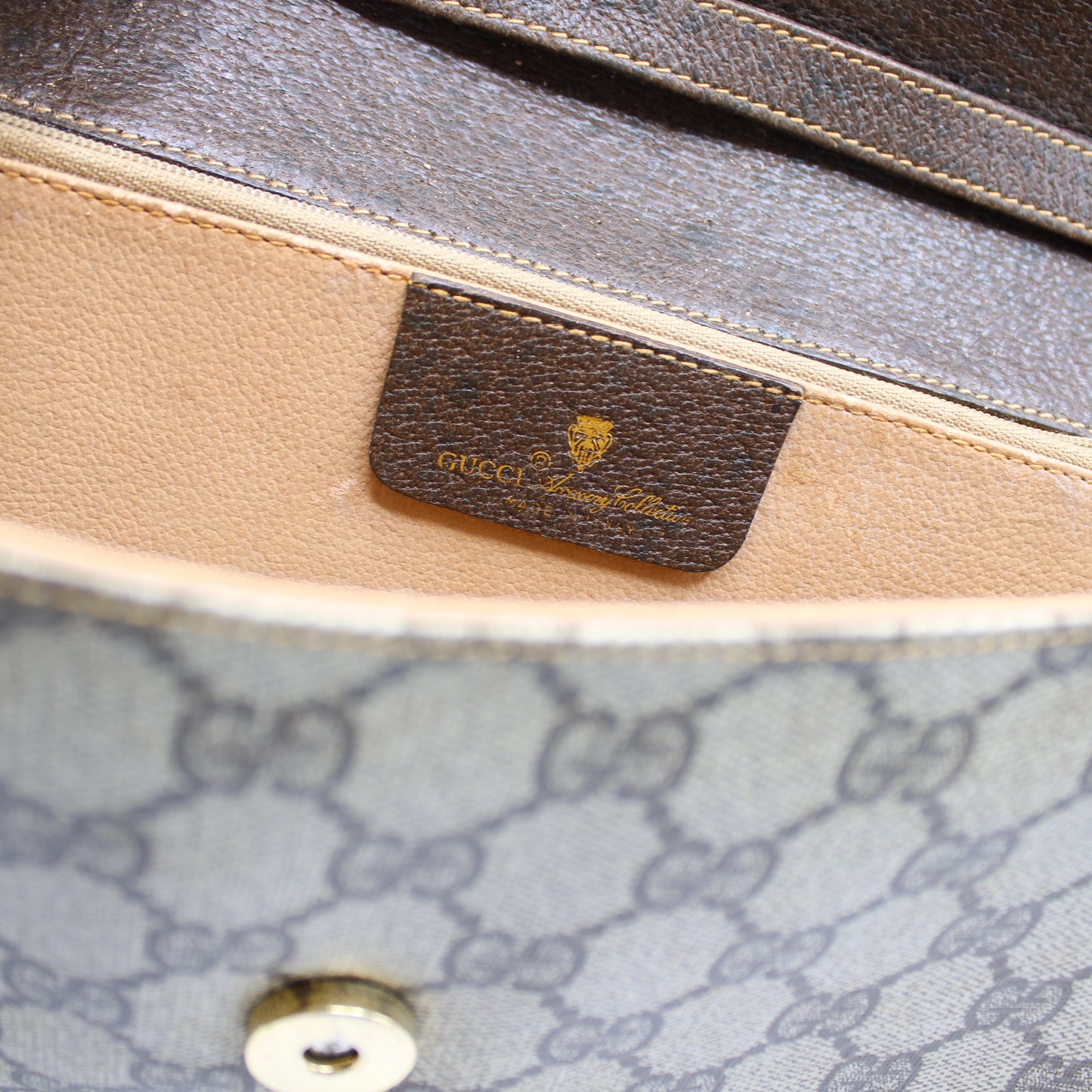 Gucci Beige GG Coated Canvas Brown Leather Flap Crossbody Bag