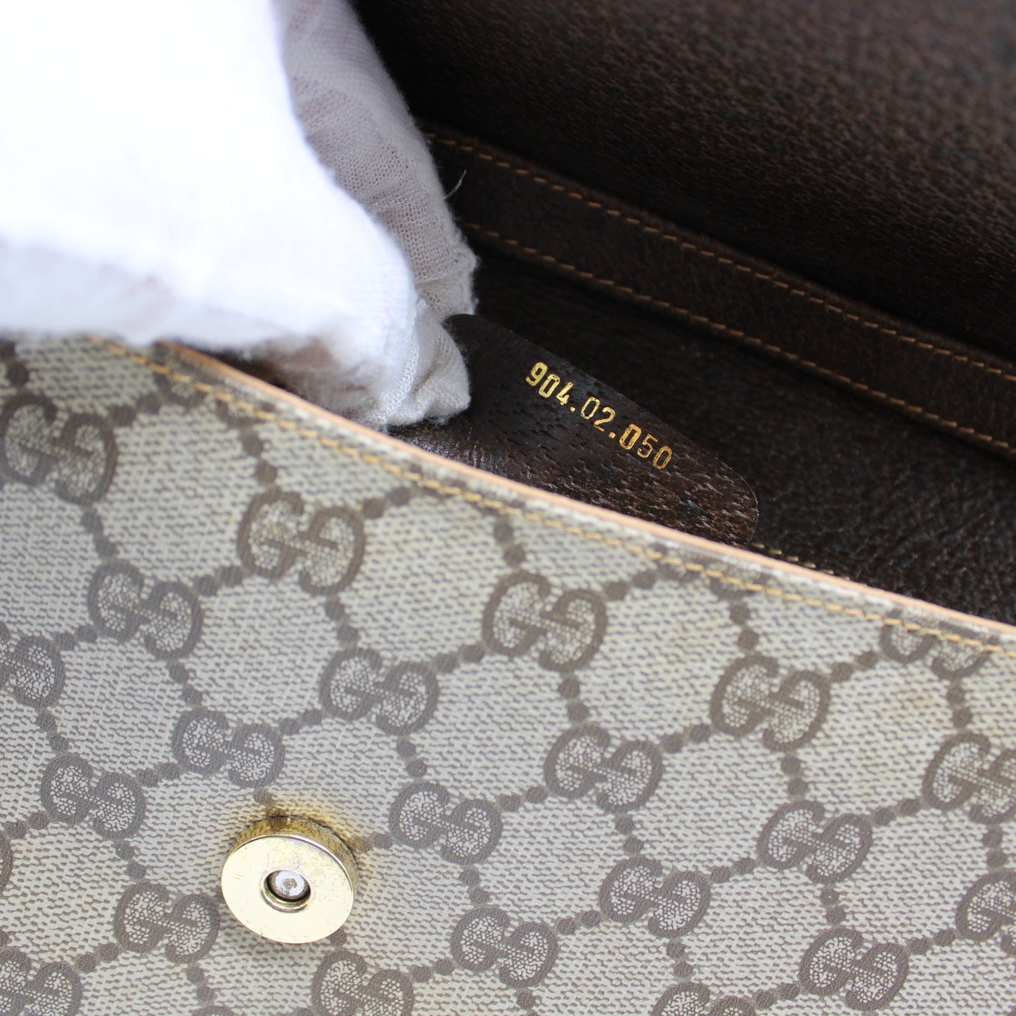 Gucci Beige GG Coated Canvas Brown Leather Flap Crossbody Bag