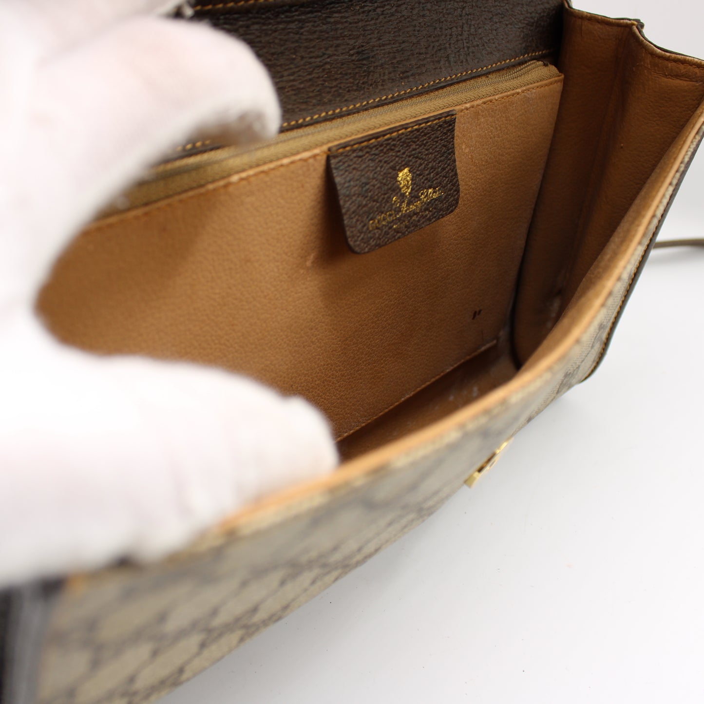 Gucci Beige GG Coated Canvas Brown Leather Flap Crossbody Bag