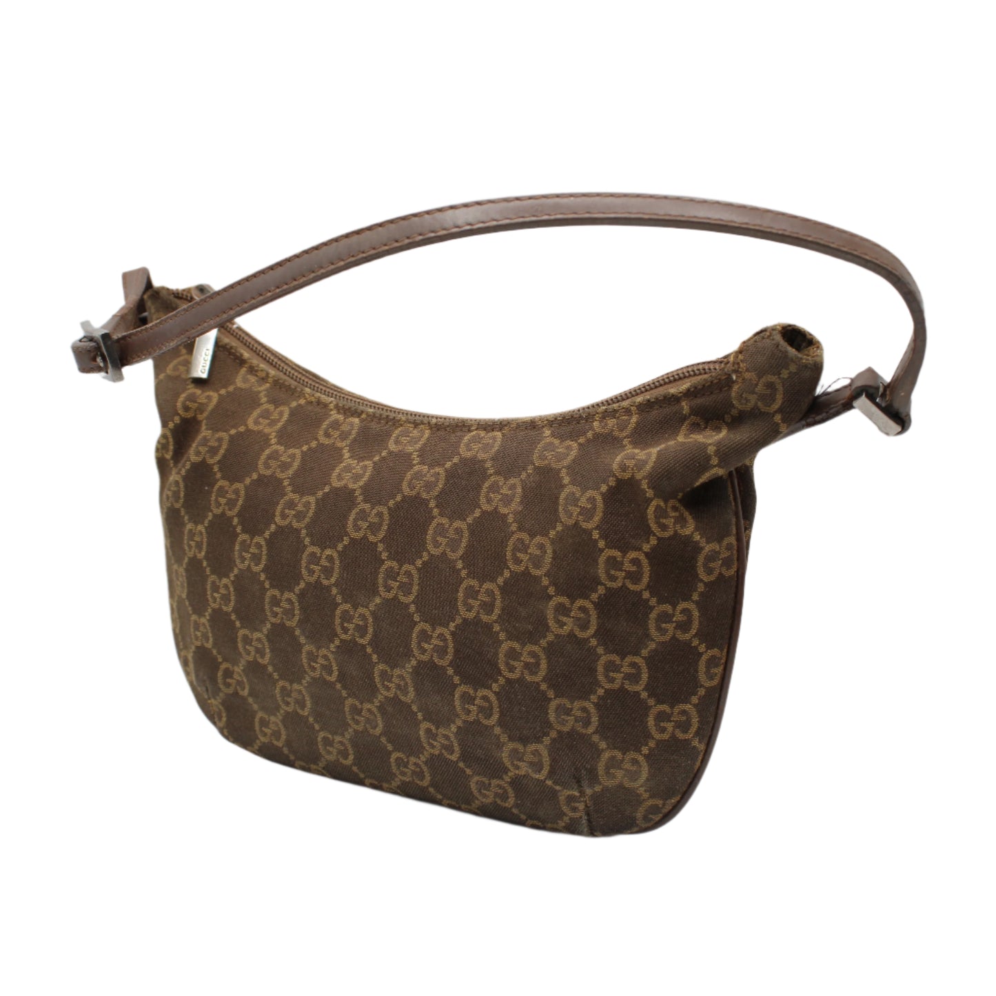 Gucci Brown GG Monogram Canvas Leather Shoulder Bag