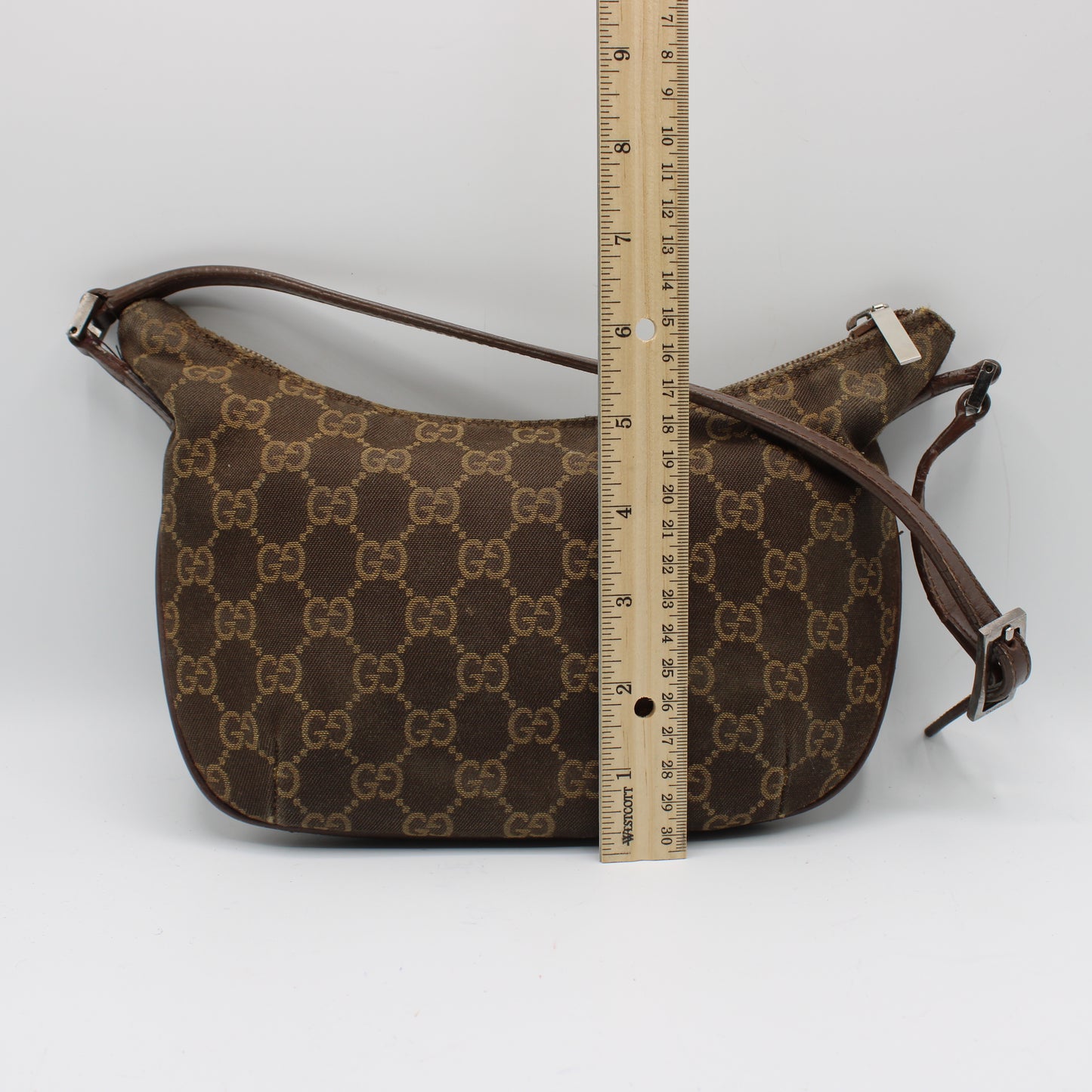 Gucci Brown GG Monogram Canvas Leather Shoulder Bag