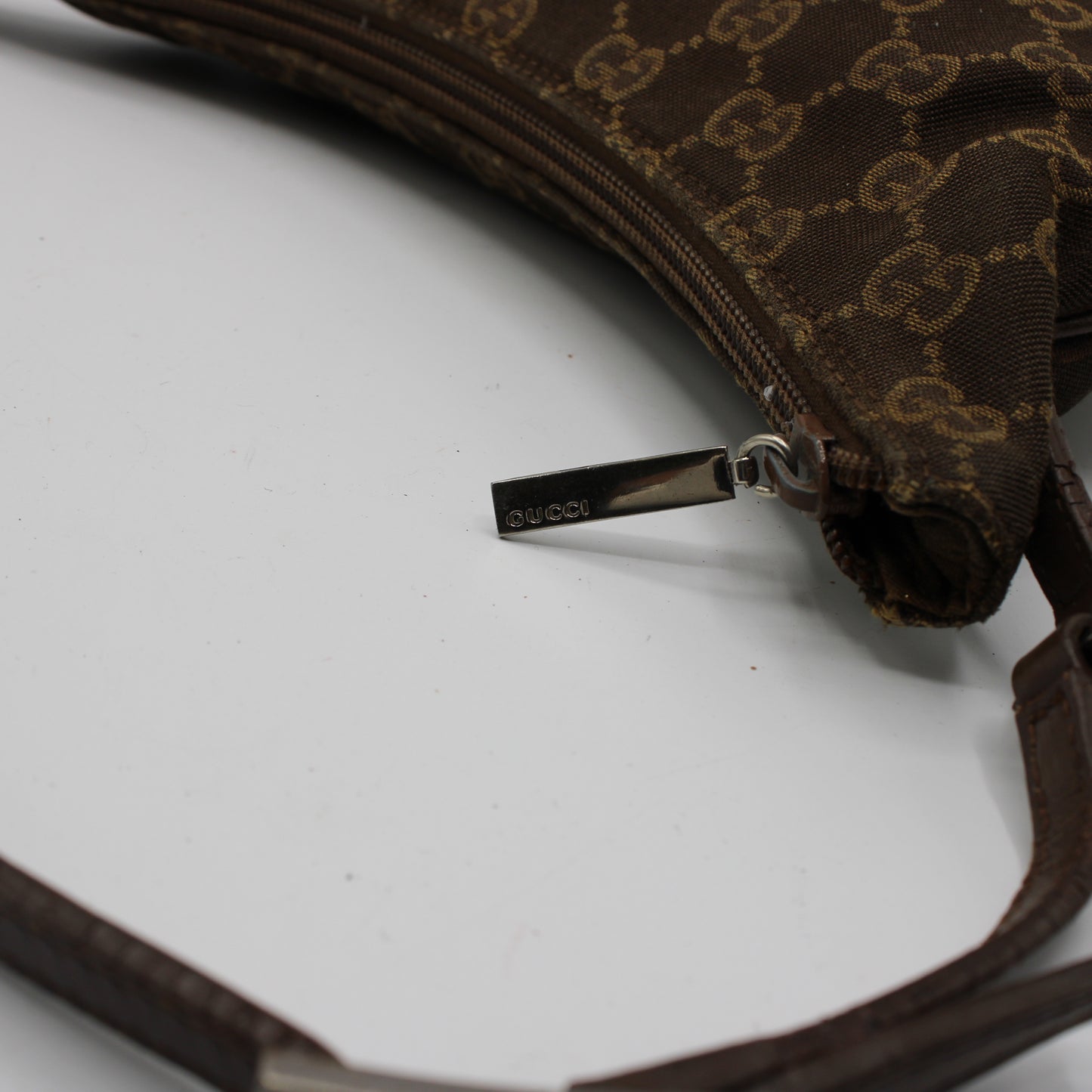Gucci Brown GG Monogram Canvas Leather Shoulder Bag