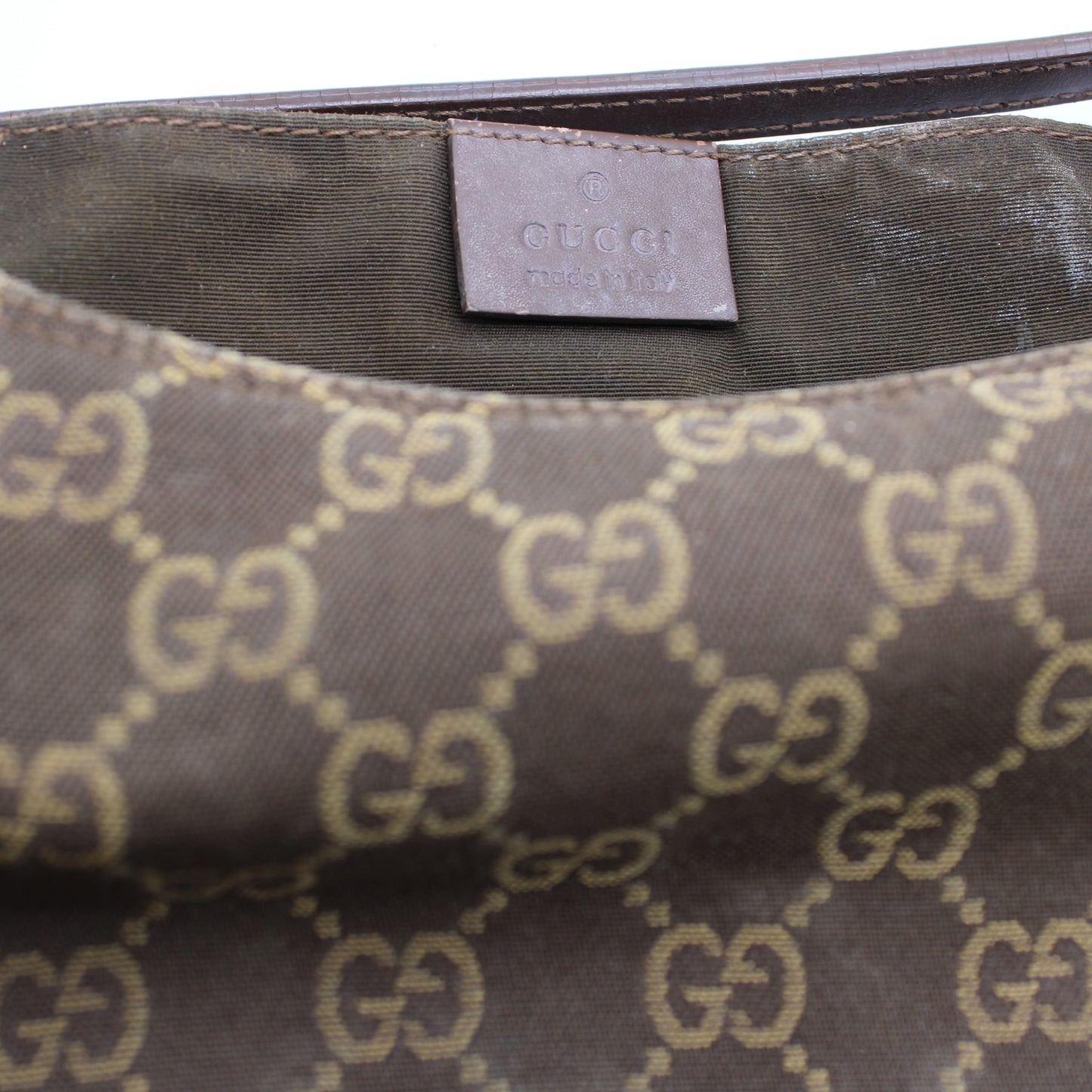 Gucci Brown GG Monogram Canvas Leather Shoulder Bag
