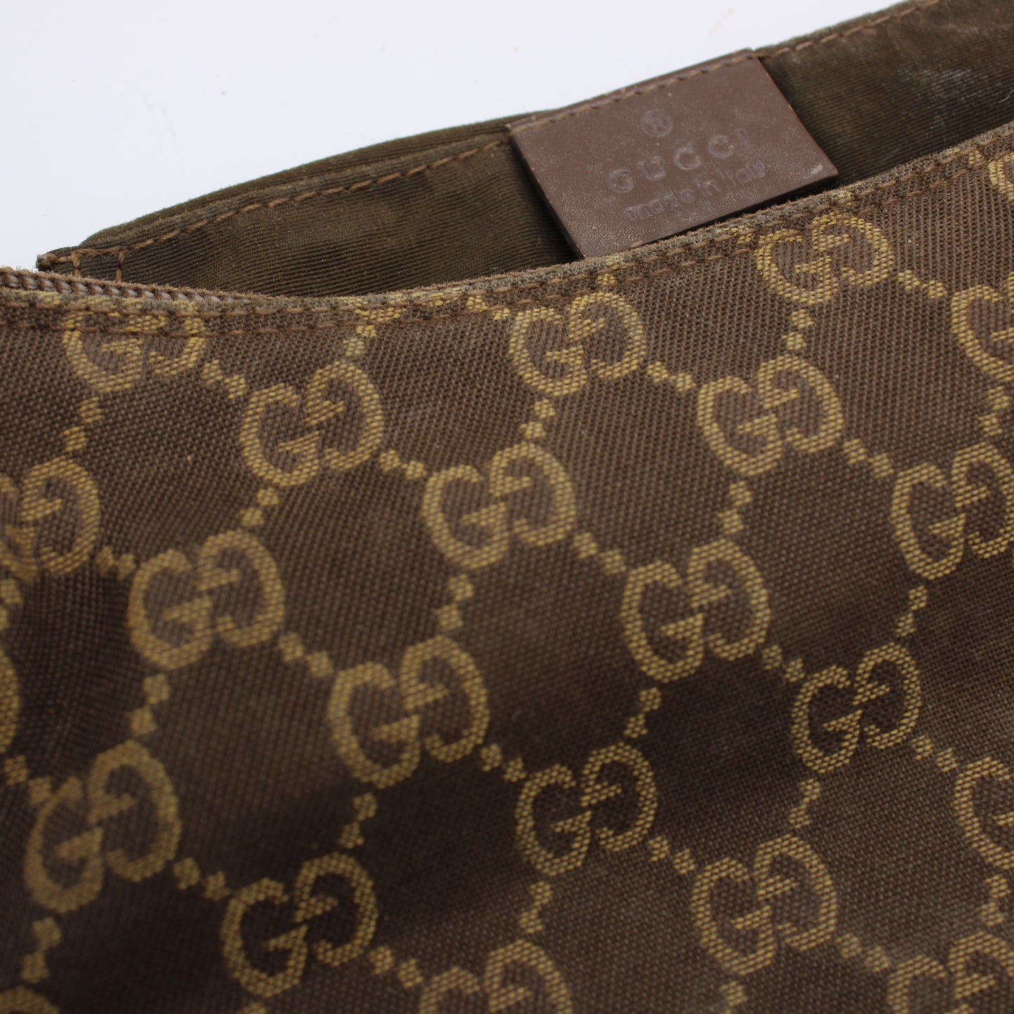 Gucci Brown GG Monogram Canvas Leather Shoulder Bag
