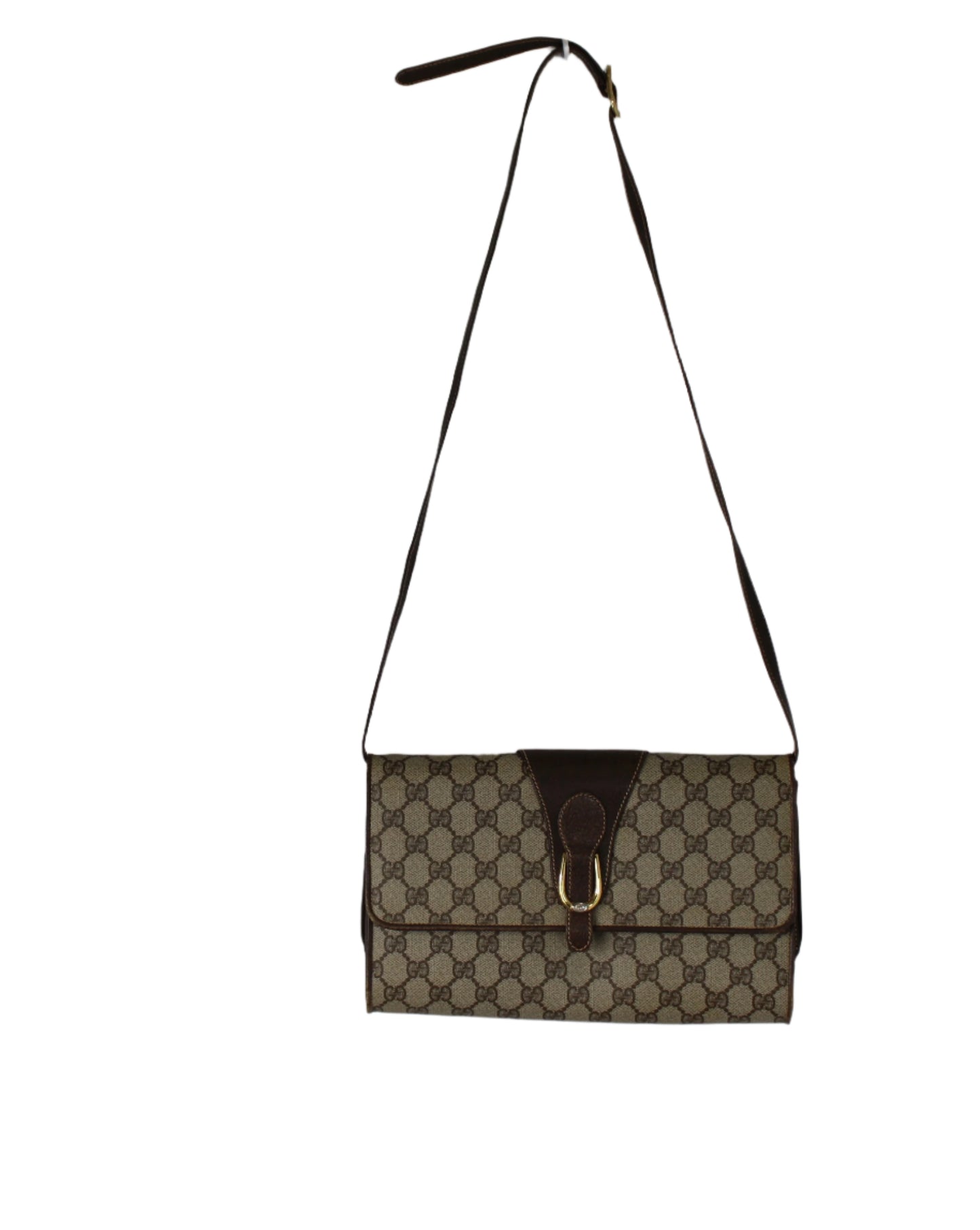 Gucci Beige GG Coated Canvas Brown Leather Flap Crossbody Bag
