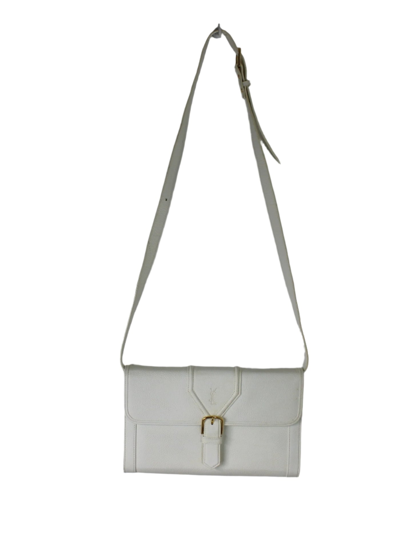 Yves Saint Laurent White Leather Gold Buckle Crossbody Clutch Bag