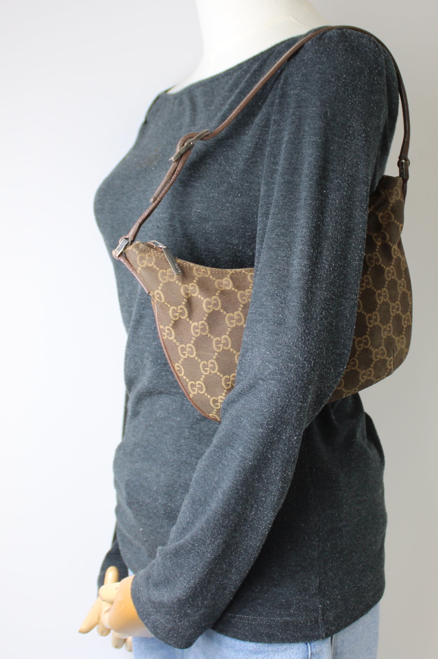 Gucci Brown GG Monogram Canvas Leather Shoulder Bag