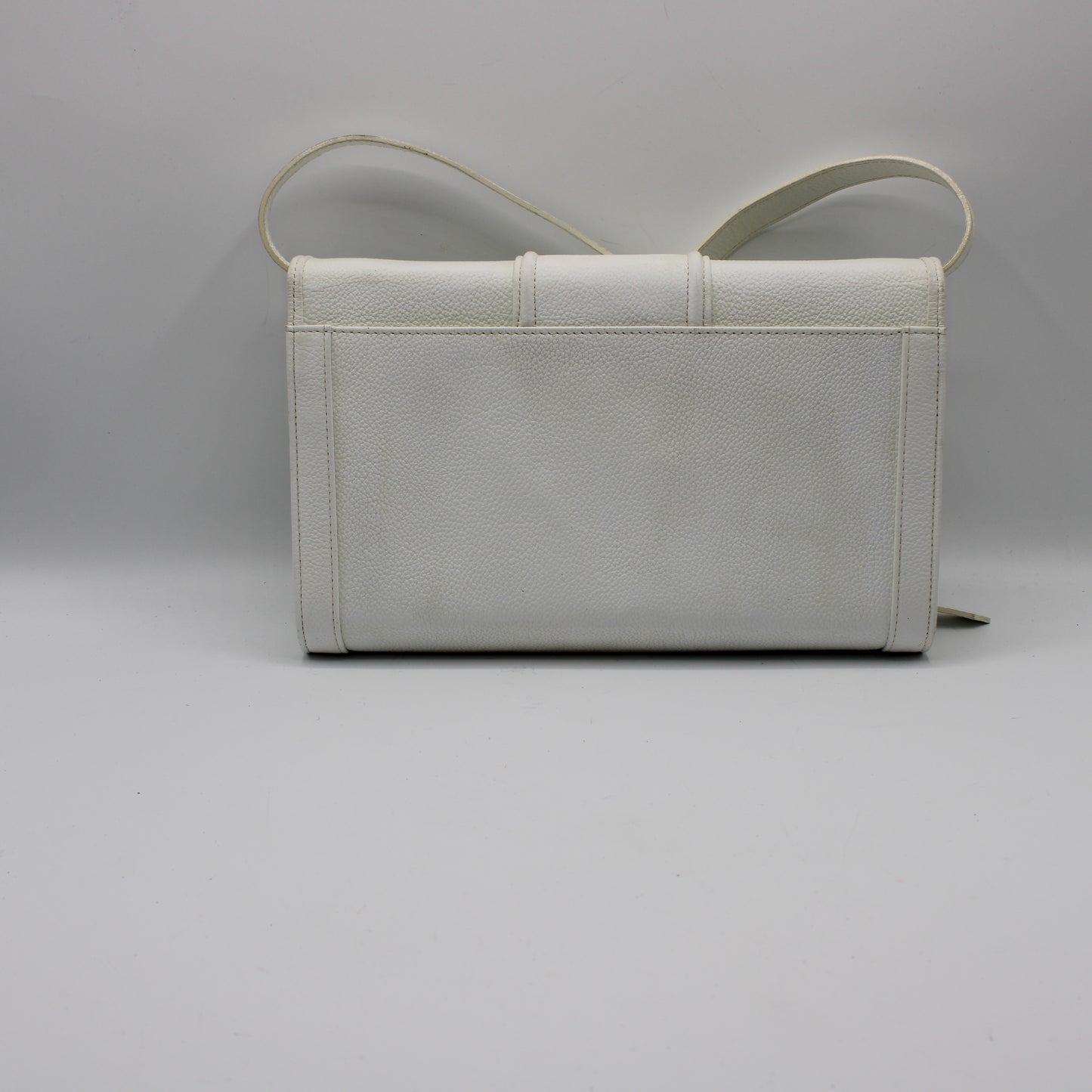 Yves Saint Laurent White Leather Gold Buckle Crossbody Clutch Bag