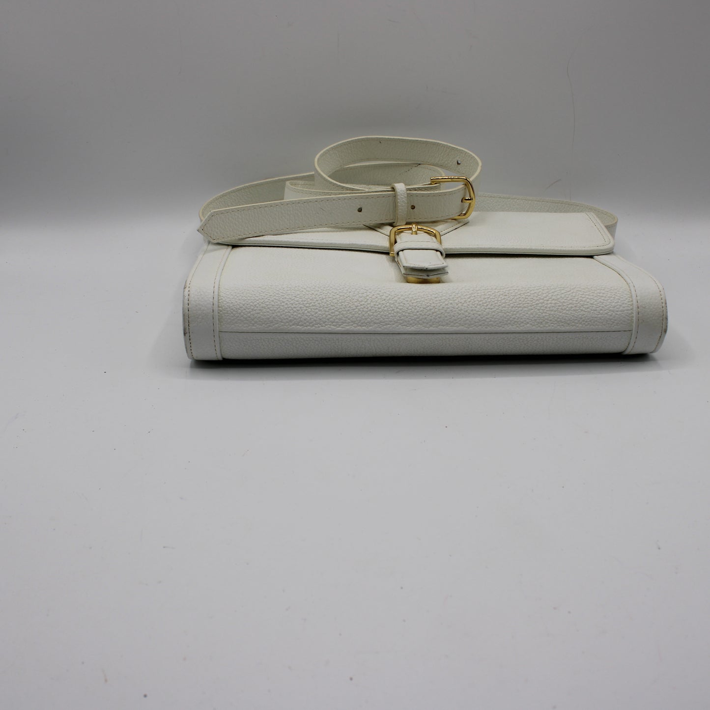 Yves Saint Laurent White Leather Gold Buckle Crossbody Clutch Bag