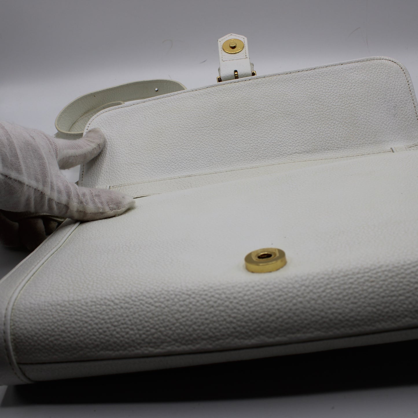 Yves Saint Laurent White Leather Gold Buckle Crossbody Clutch Bag