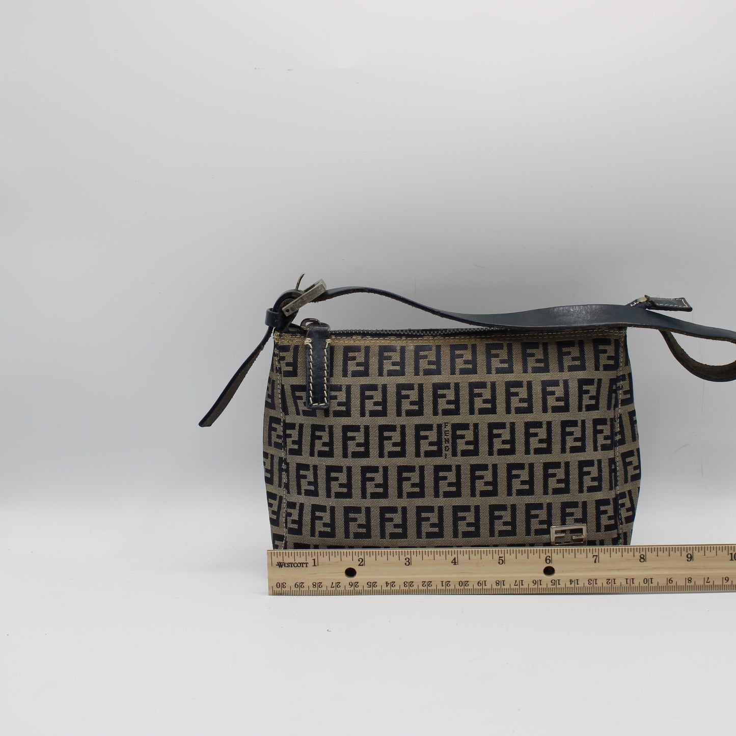 Fendi Brown Zucca Canvas Leather Strap Mini Baguette Bag