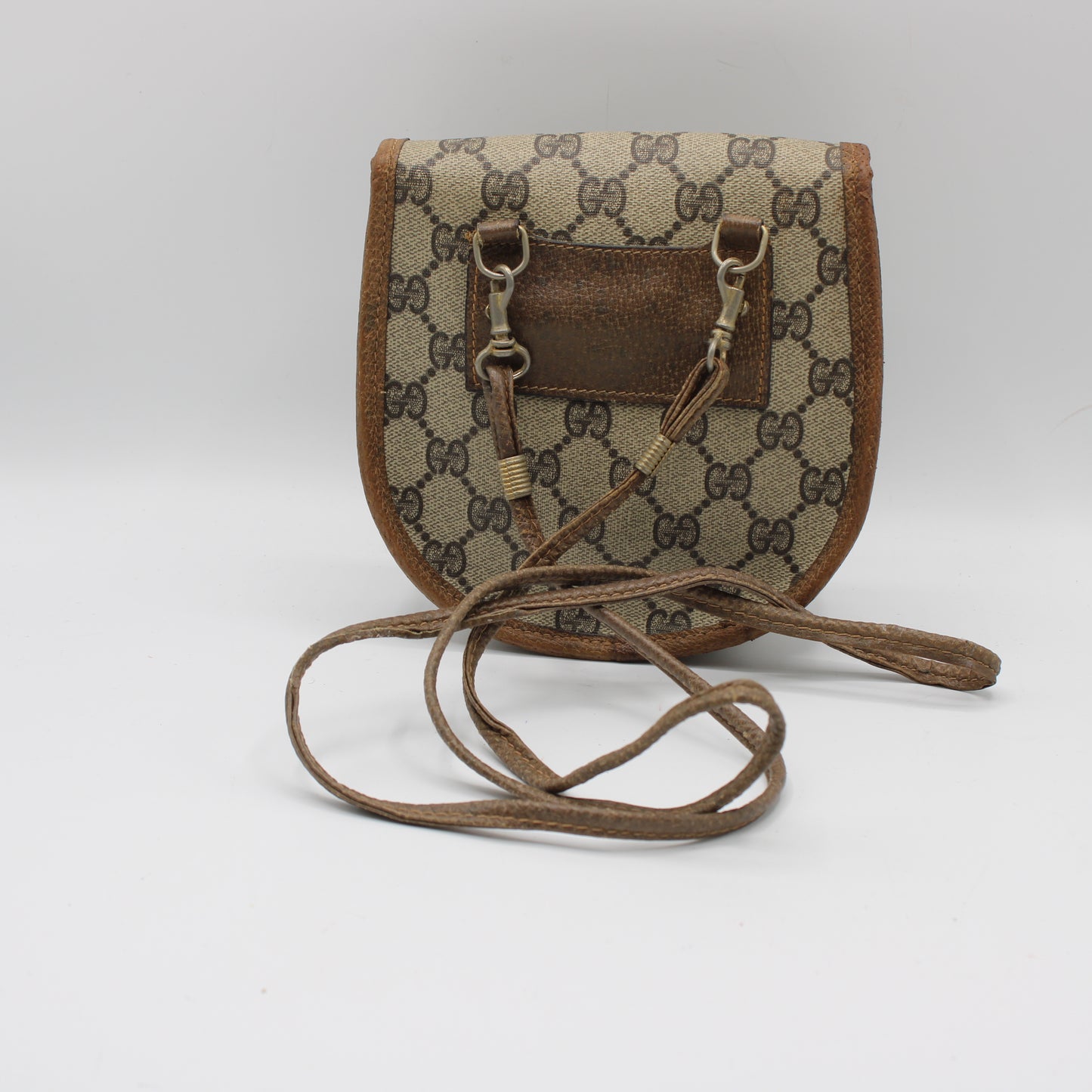 Gucci Beige GG Canvas Leather Trim Oval Crossbody Bag