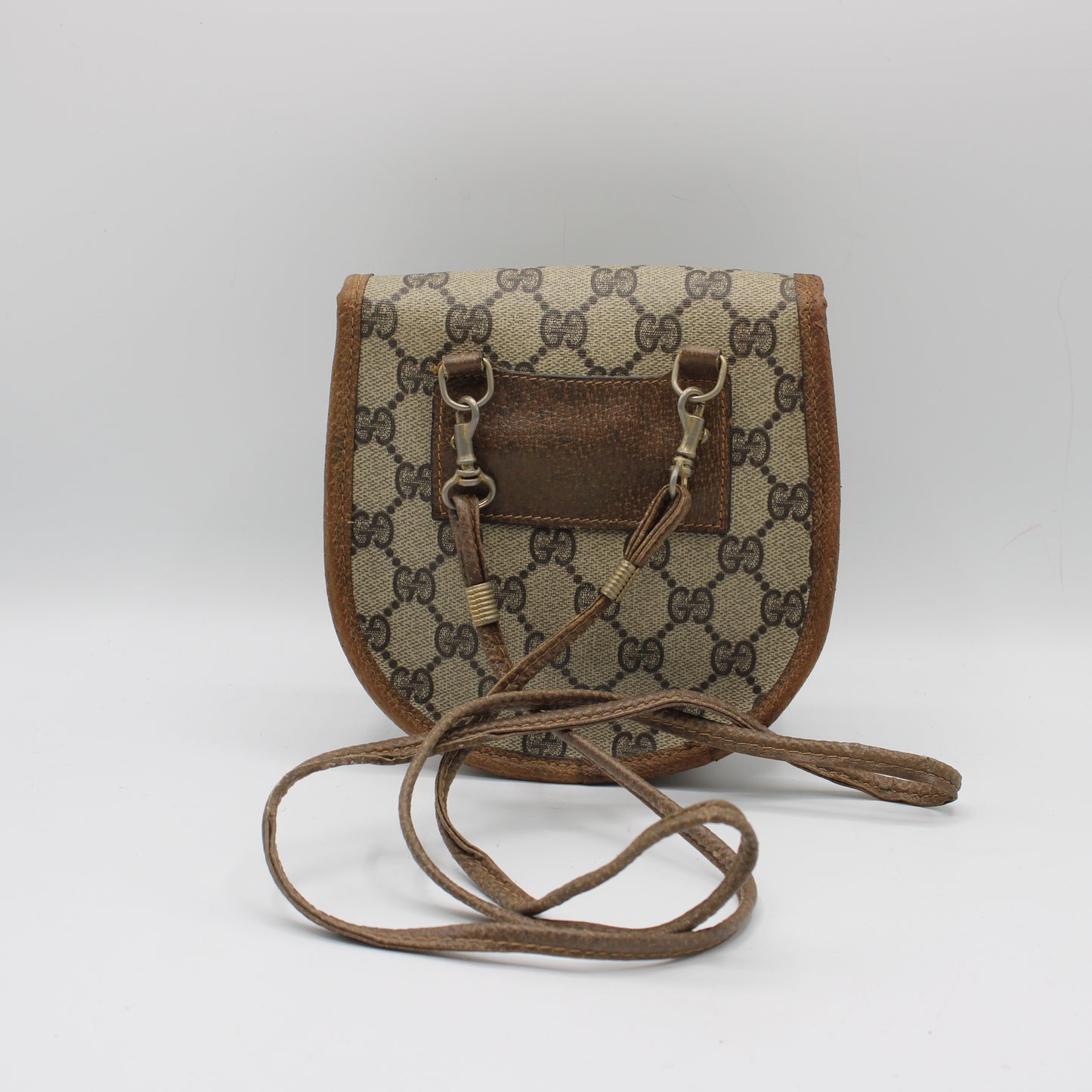 Gucci Beige GG Canvas Leather Trim Oval Crossbody Bag