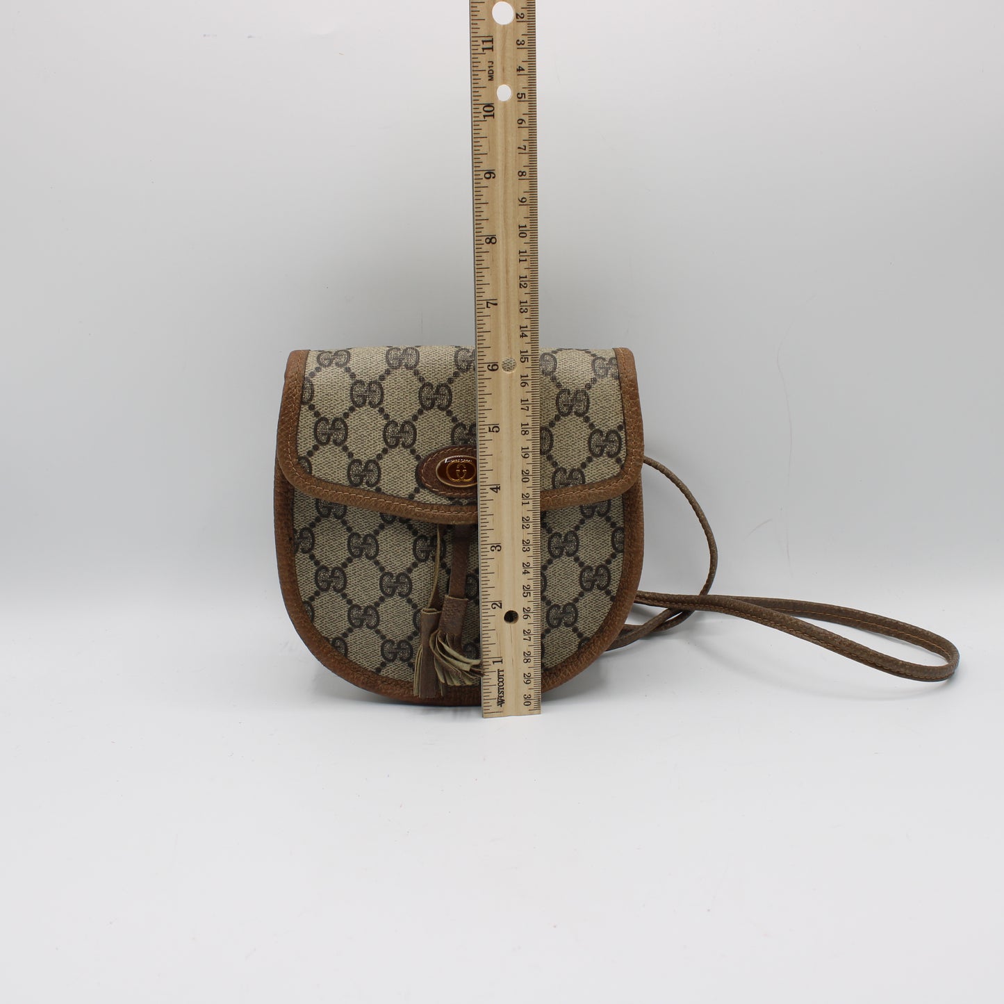 Gucci Beige GG Canvas Leather Trim Oval Crossbody Bag