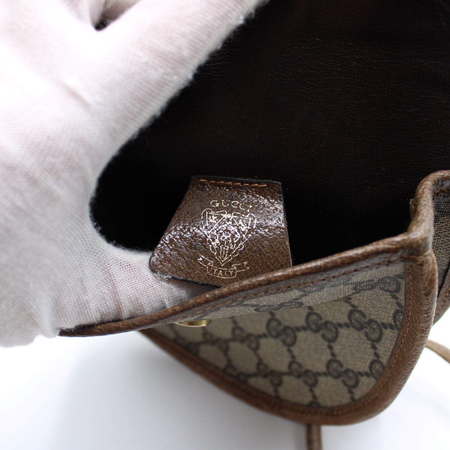 Gucci Beige GG Canvas Leather Trim Oval Crossbody Bag