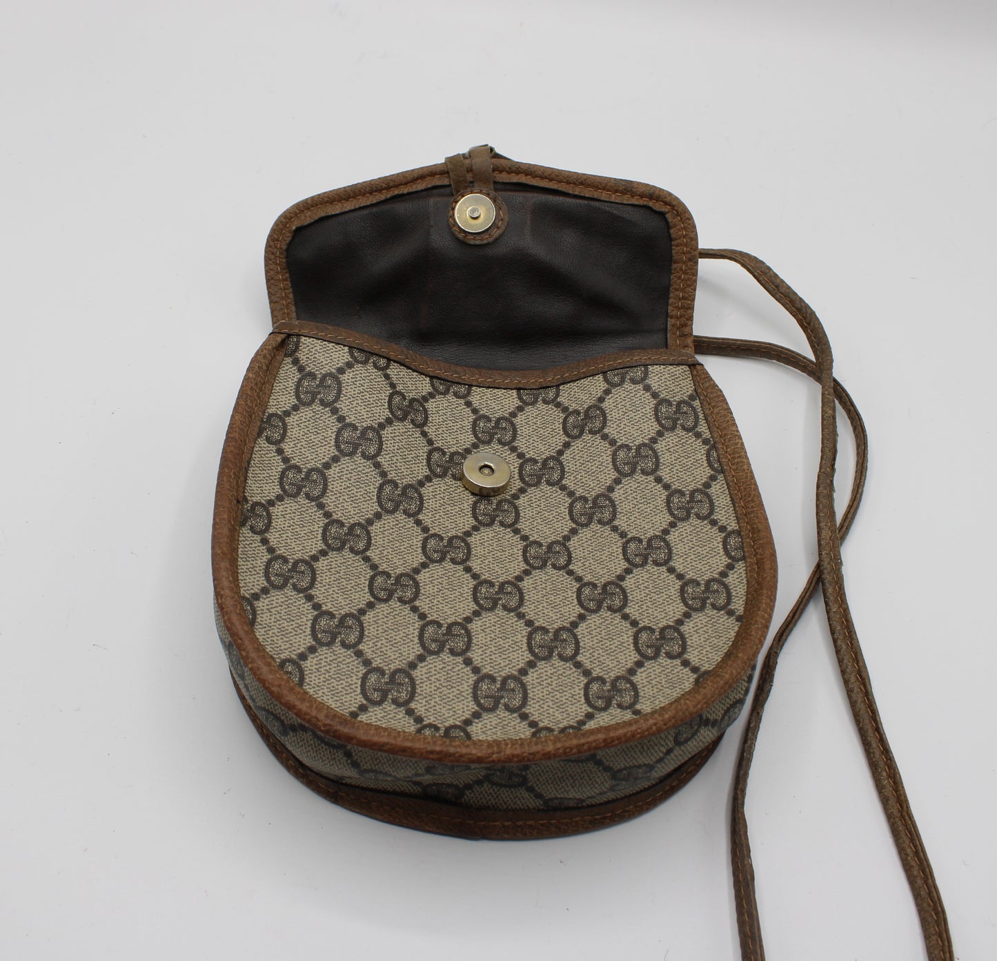 Gucci Beige GG Canvas Leather Trim Oval Crossbody Bag