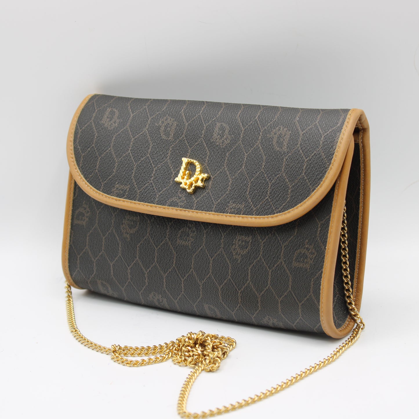 Christian Dior Brown Leather Honeycomb Crossbody Bag