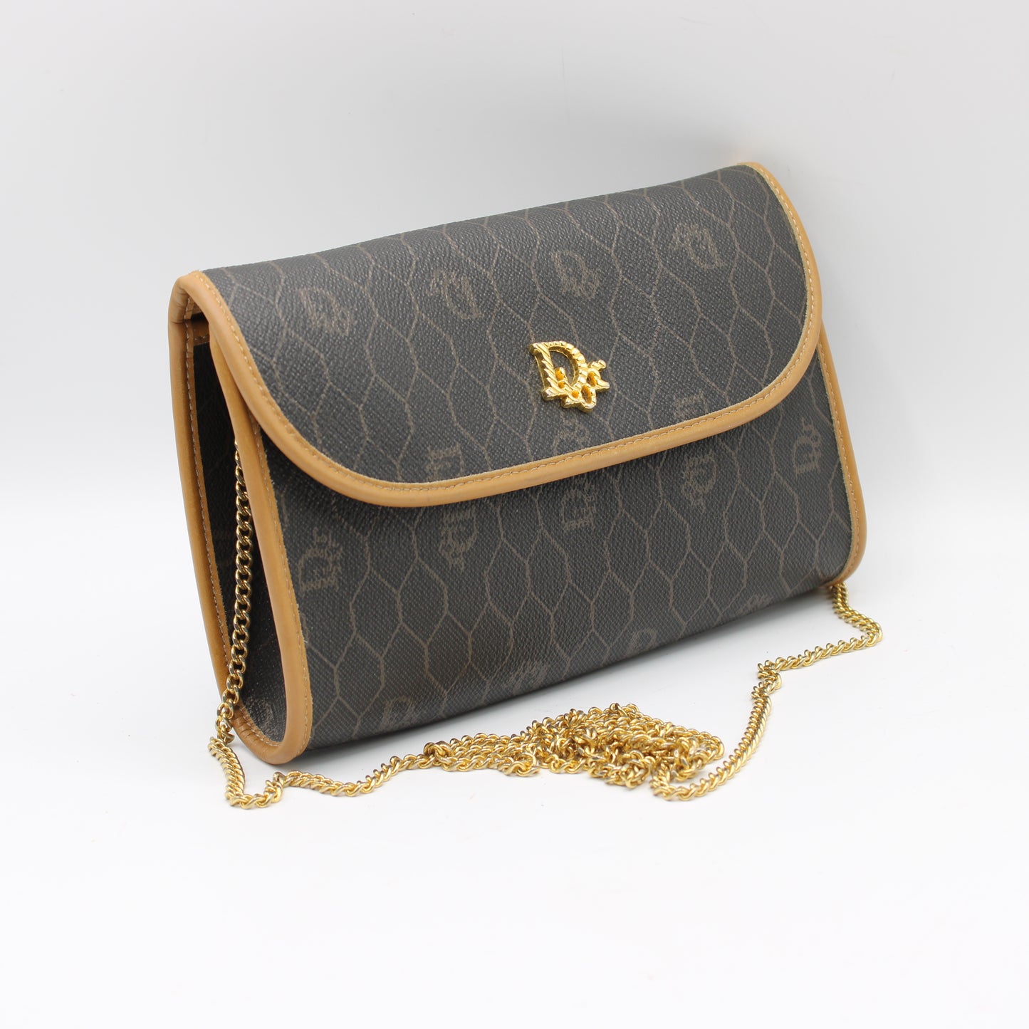 Christian Dior Brown Leather Honeycomb Crossbody Bag