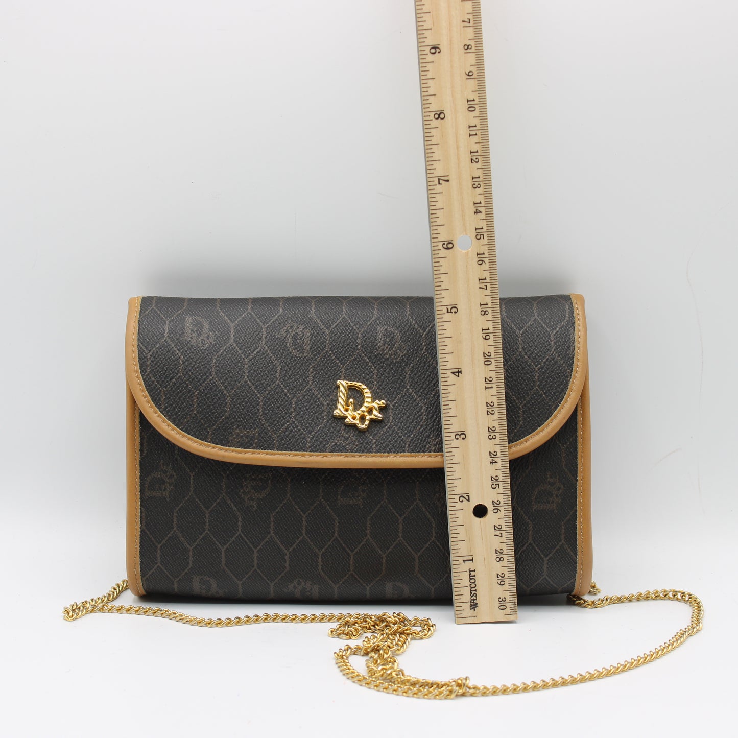 Christian Dior Brown Leather Honeycomb Crossbody Bag