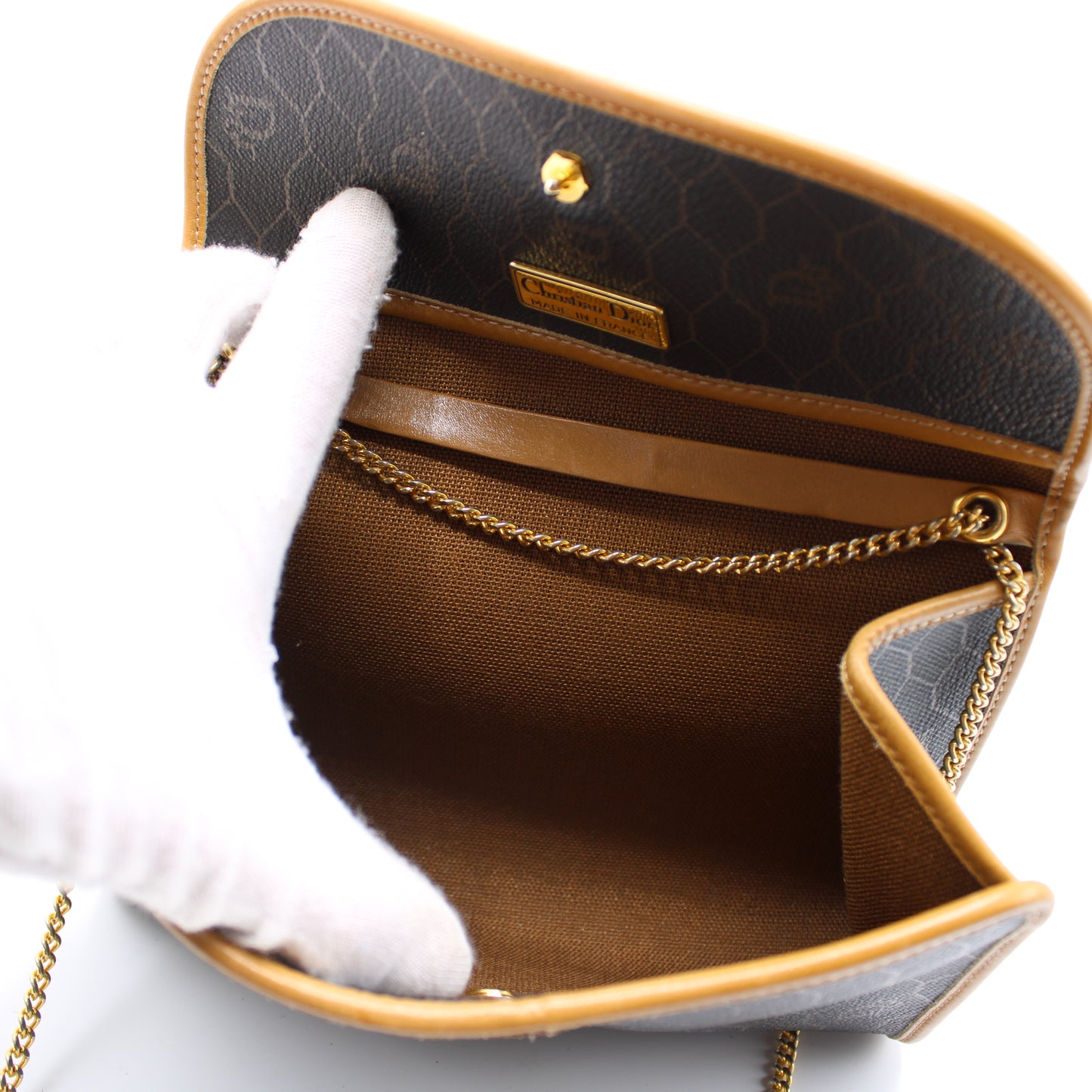 Christian Dior Brown Leather Honeycomb Crossbody Bag