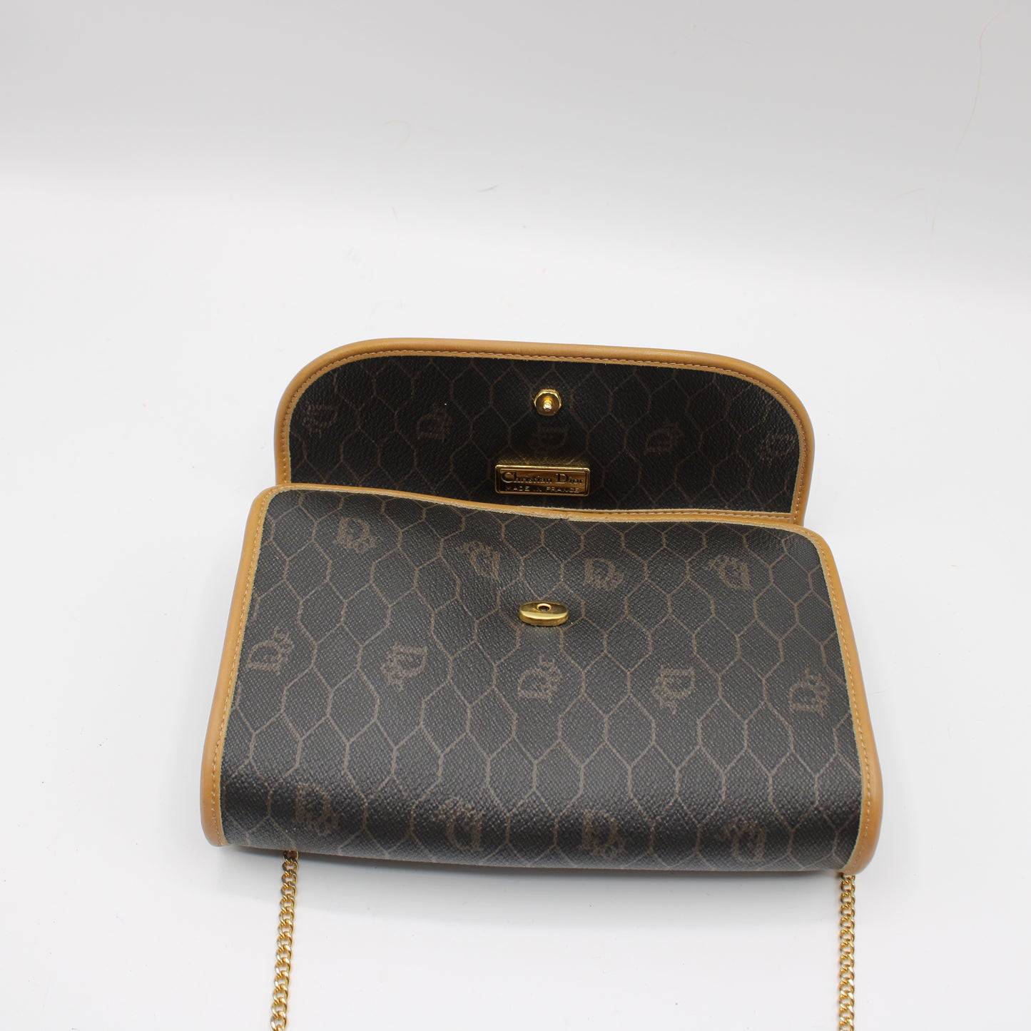 Christian Dior Brown Leather Honeycomb Crossbody Bag