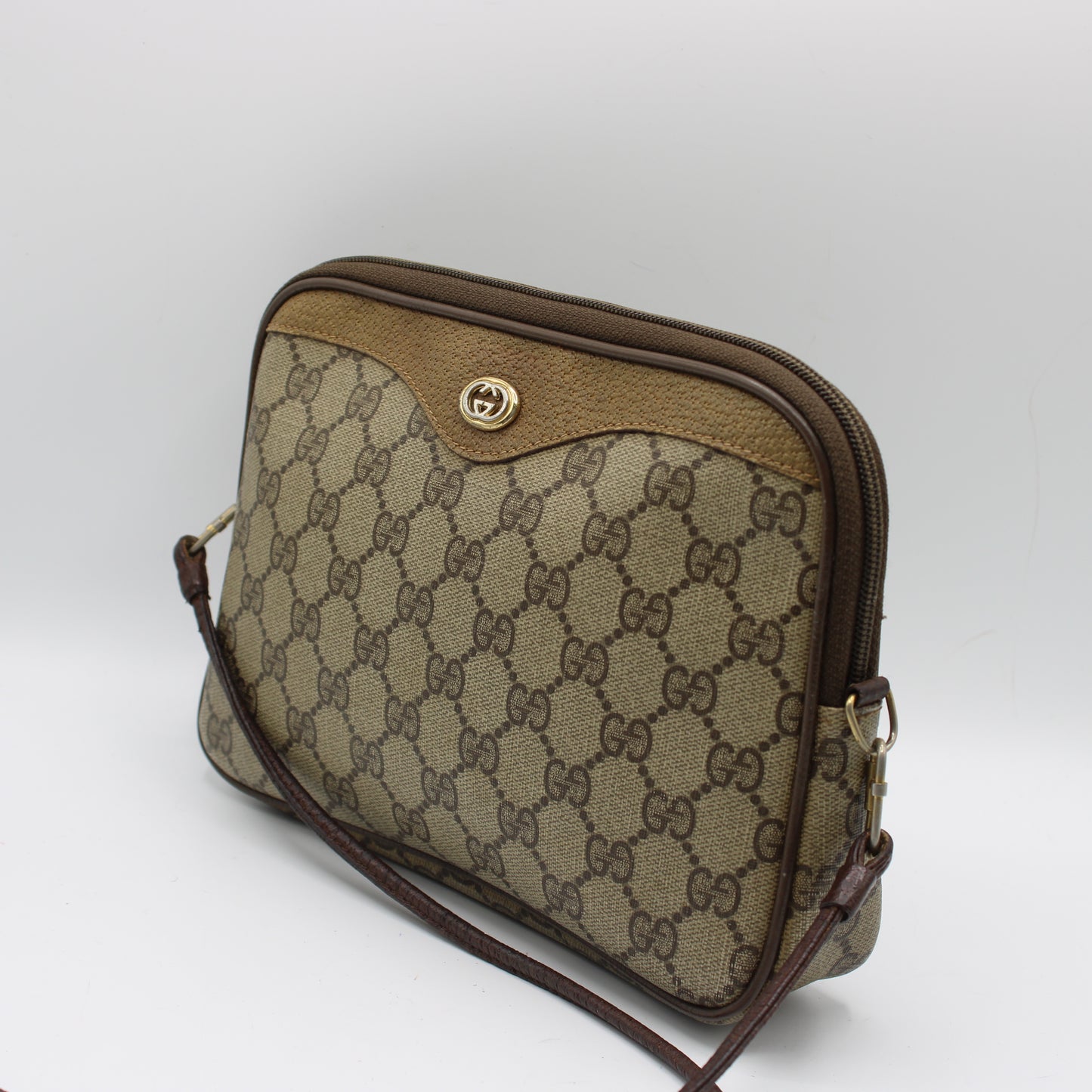 Gucci Brown GG Canvas and Leather Crossbody Pouch Bag