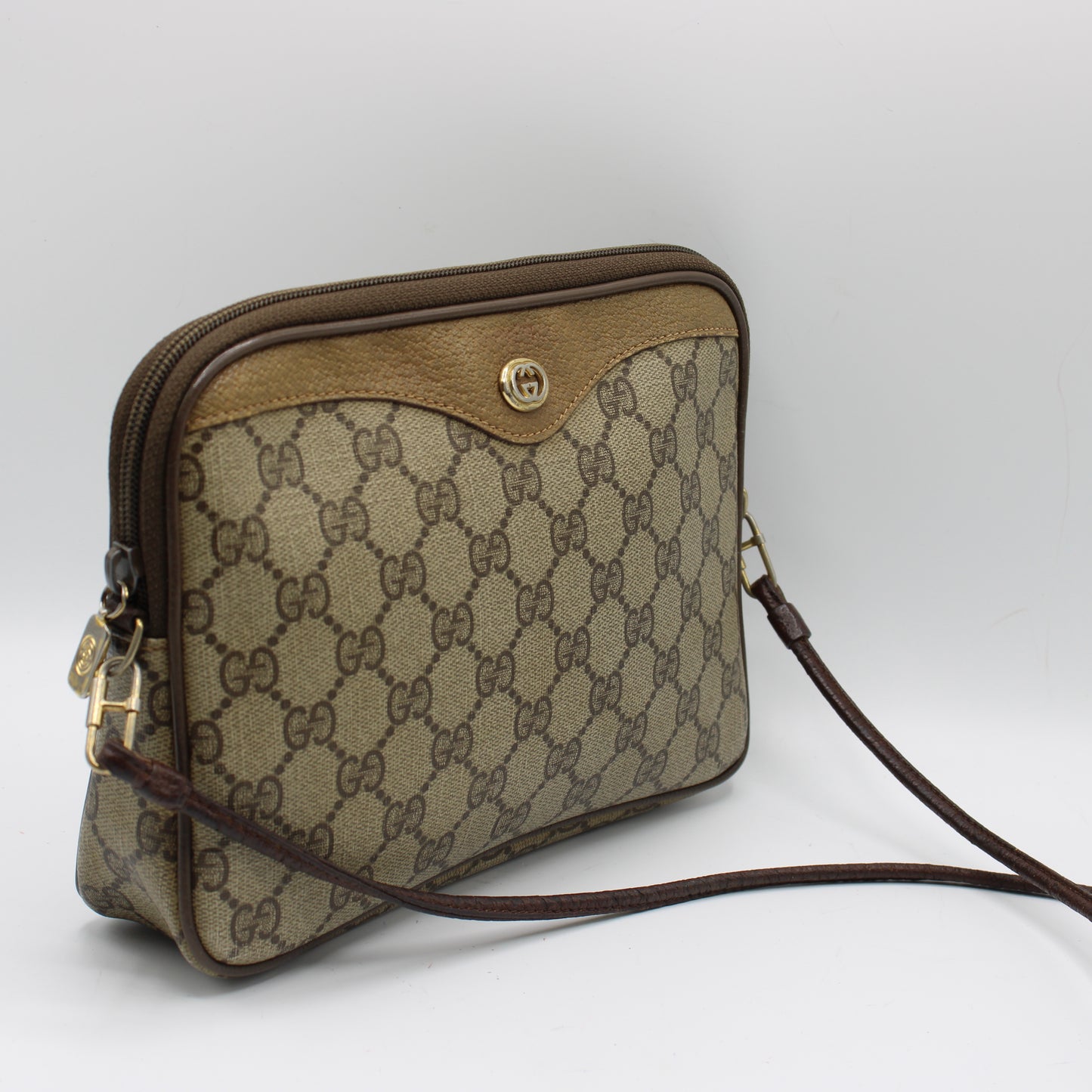 Gucci Brown GG Canvas and Leather Crossbody Pouch Bag
