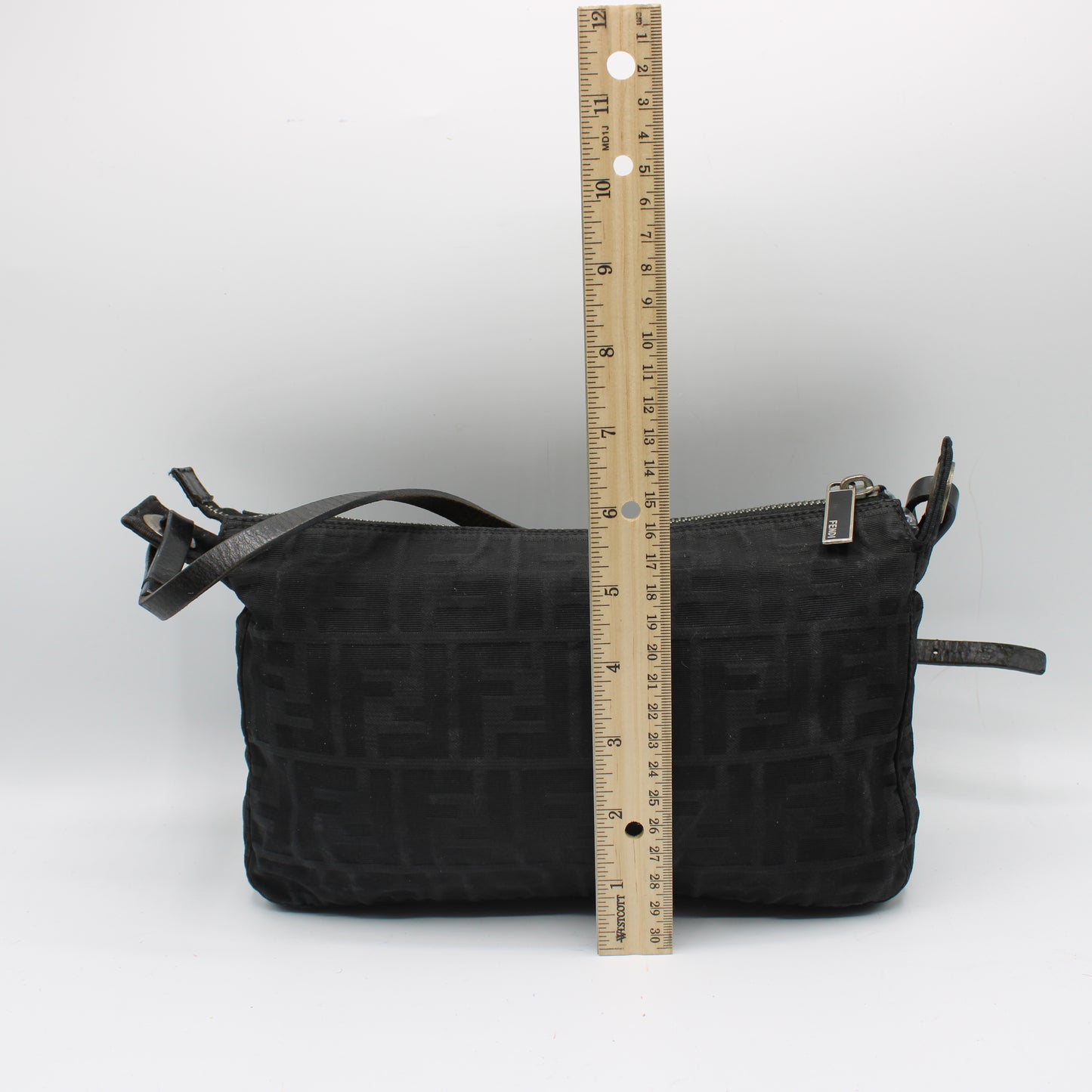 Fendi Black Zucca Canvas Leather Strap Shoulder Bag