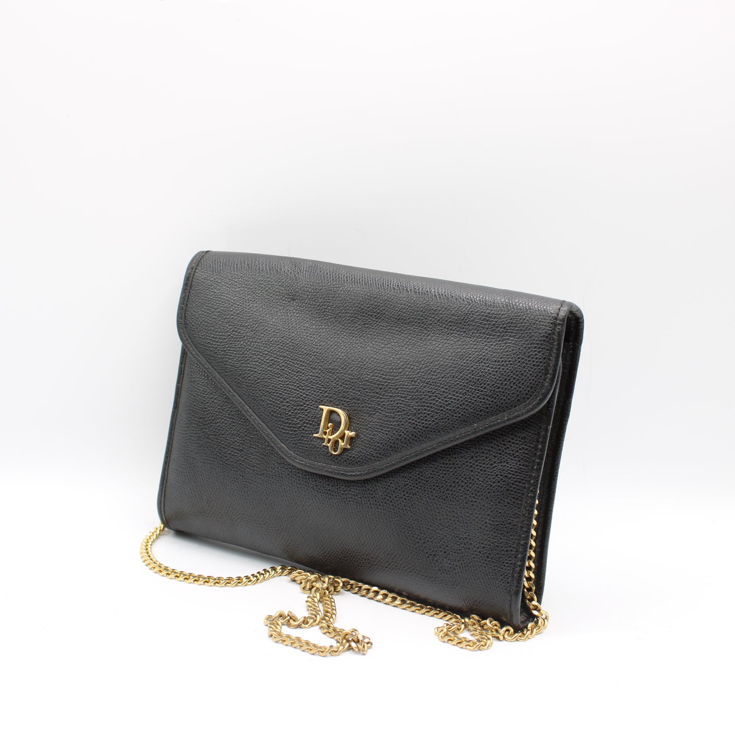 Christian Dior Black Leather Gold Logo Chain Crossbody Bag