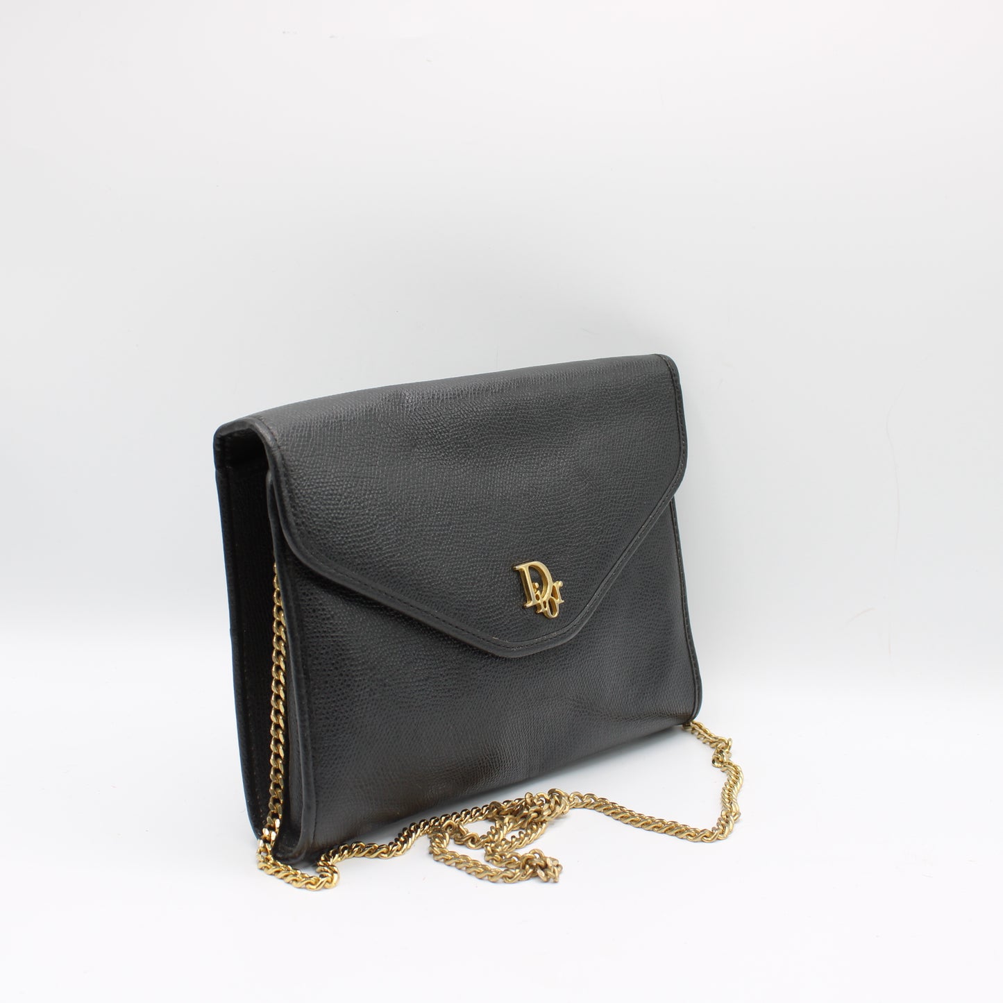 Christian Dior Black Leather Gold Logo Chain Crossbody Bag