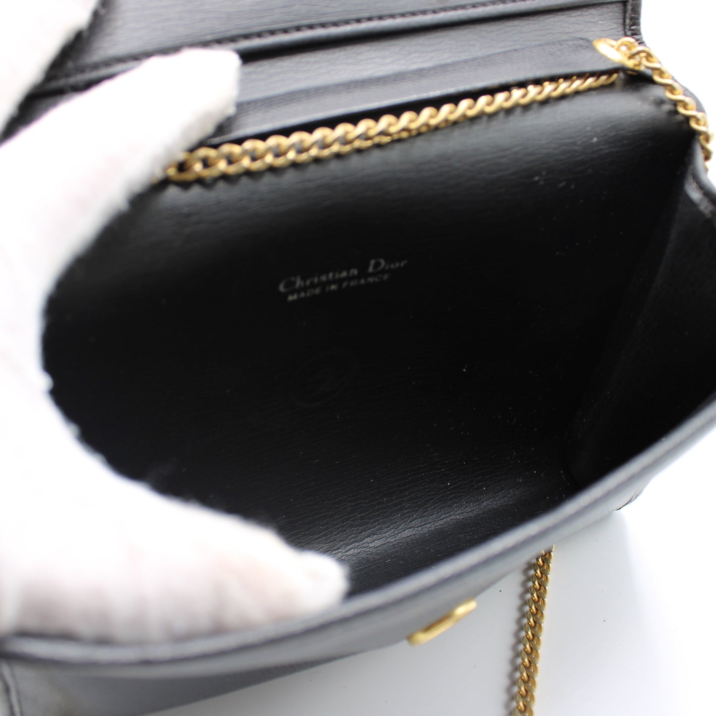 Christian Dior Black Leather Gold Logo Chain Crossbody Bag