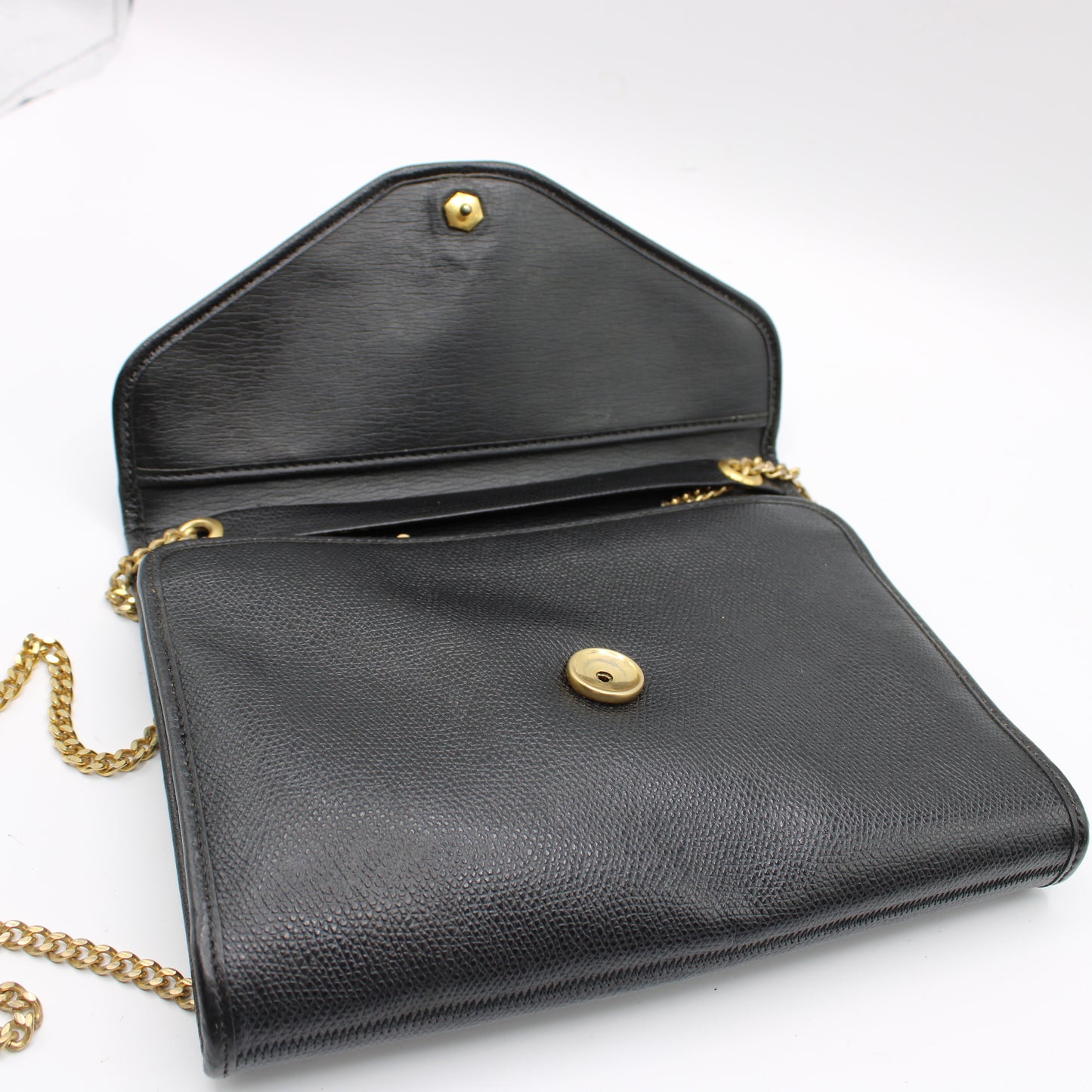 Christian Dior Black Leather Gold Logo Chain Crossbody Bag
