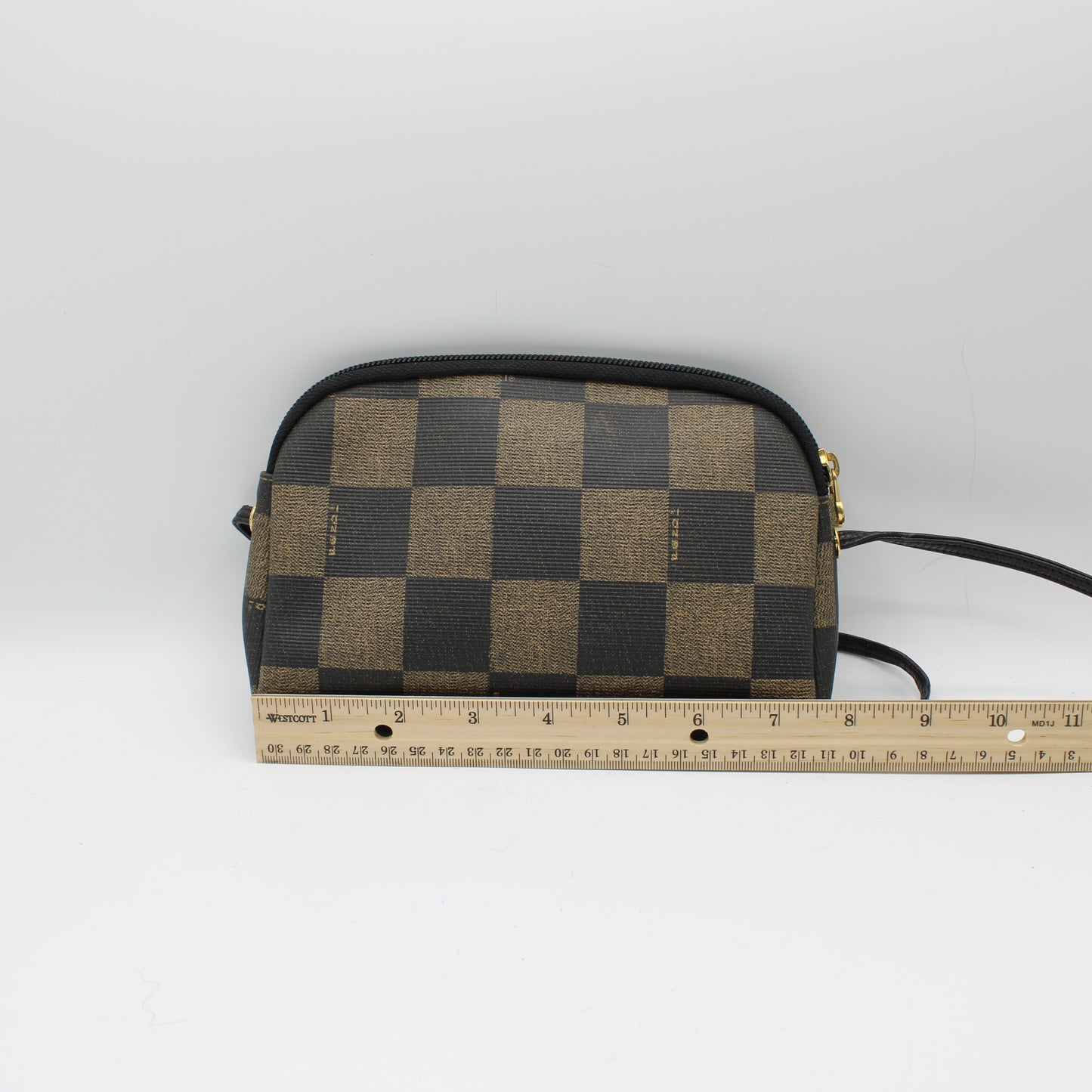 Fendi Brown Canvas Pequin Check Leather Crossbody Bag