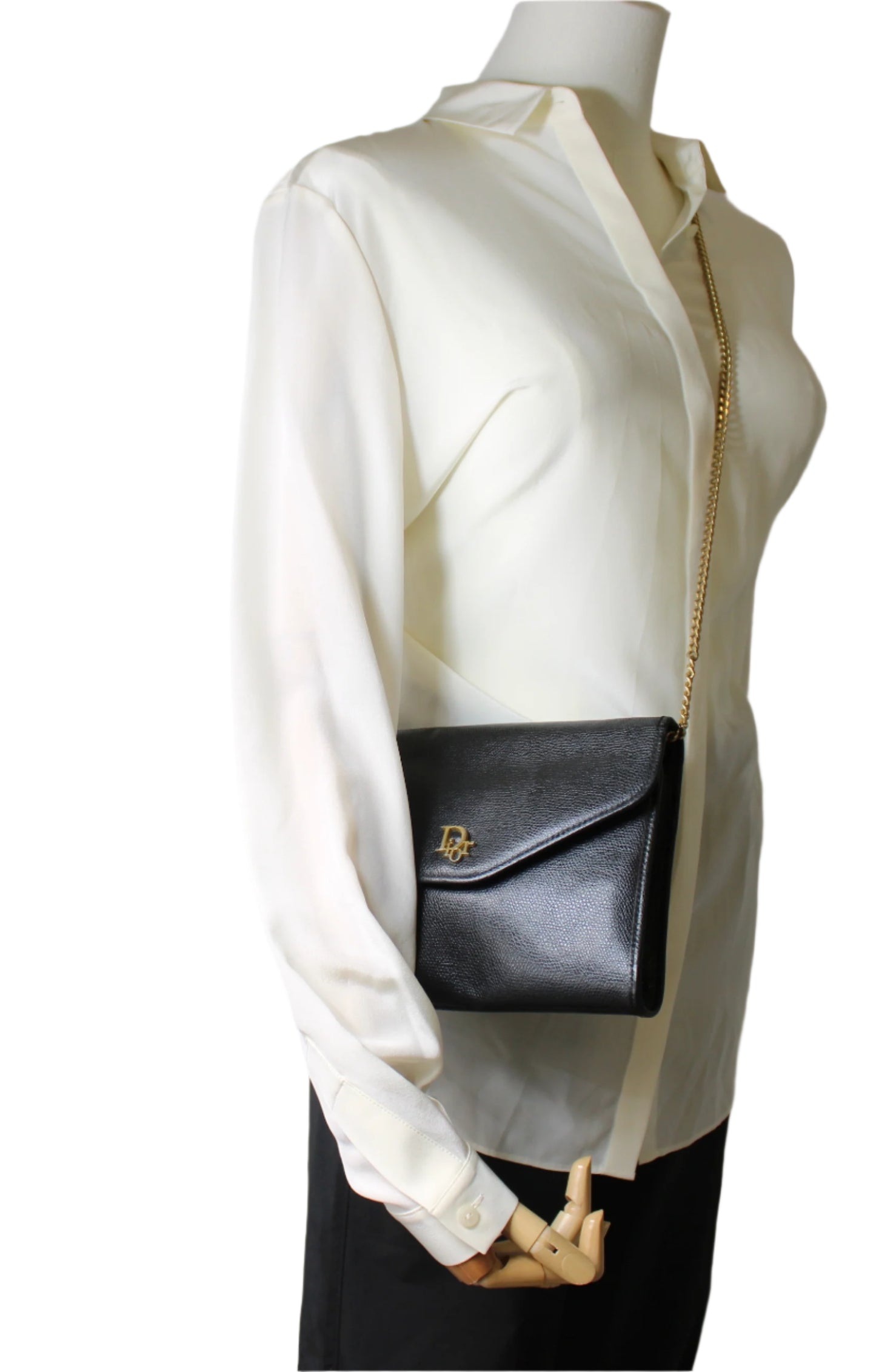 Christian Dior Black Leather Gold Logo Chain Crossbody Bag