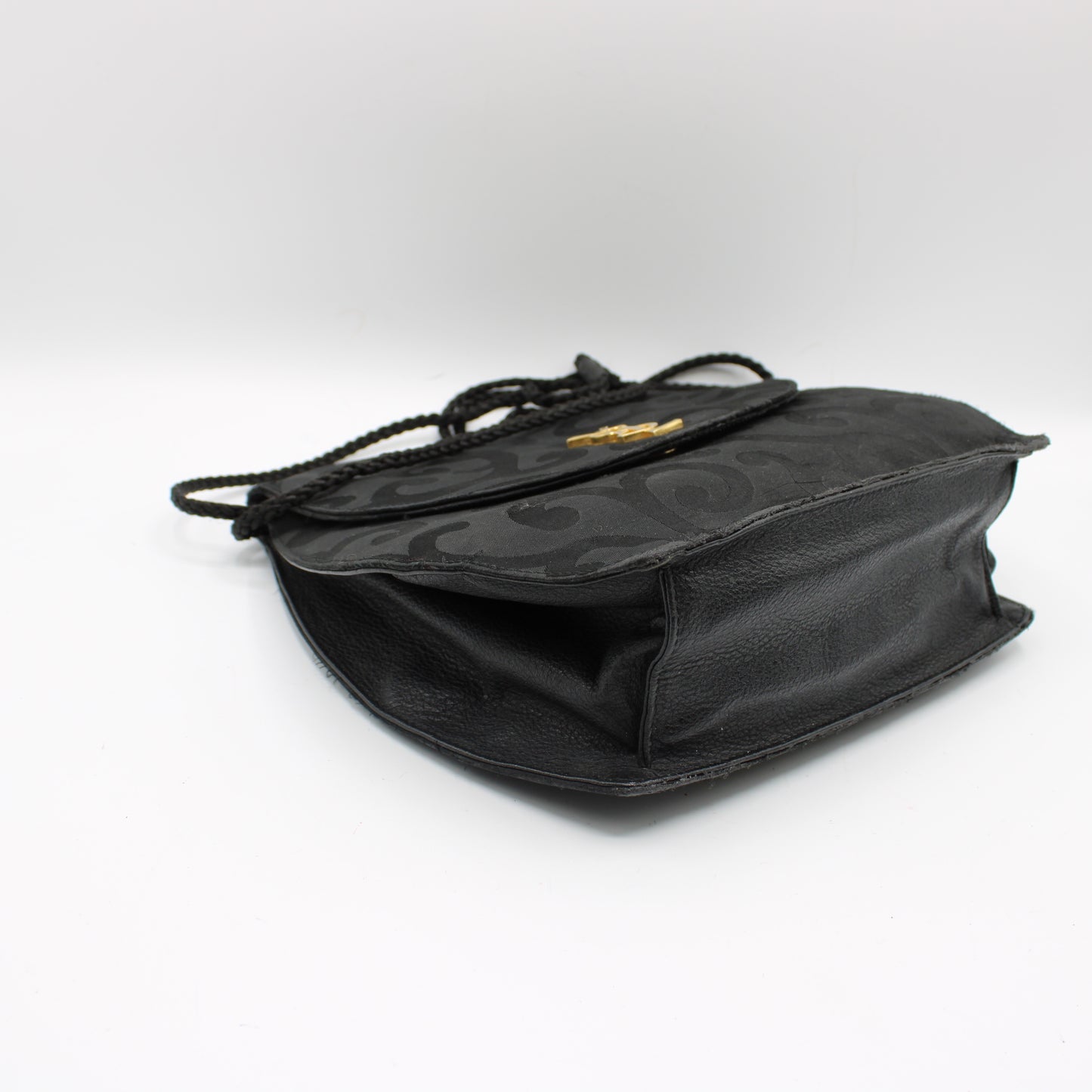 Yves Saint Laurent Black Satin Scroll Pattern Crossbody Shoulder Bag
