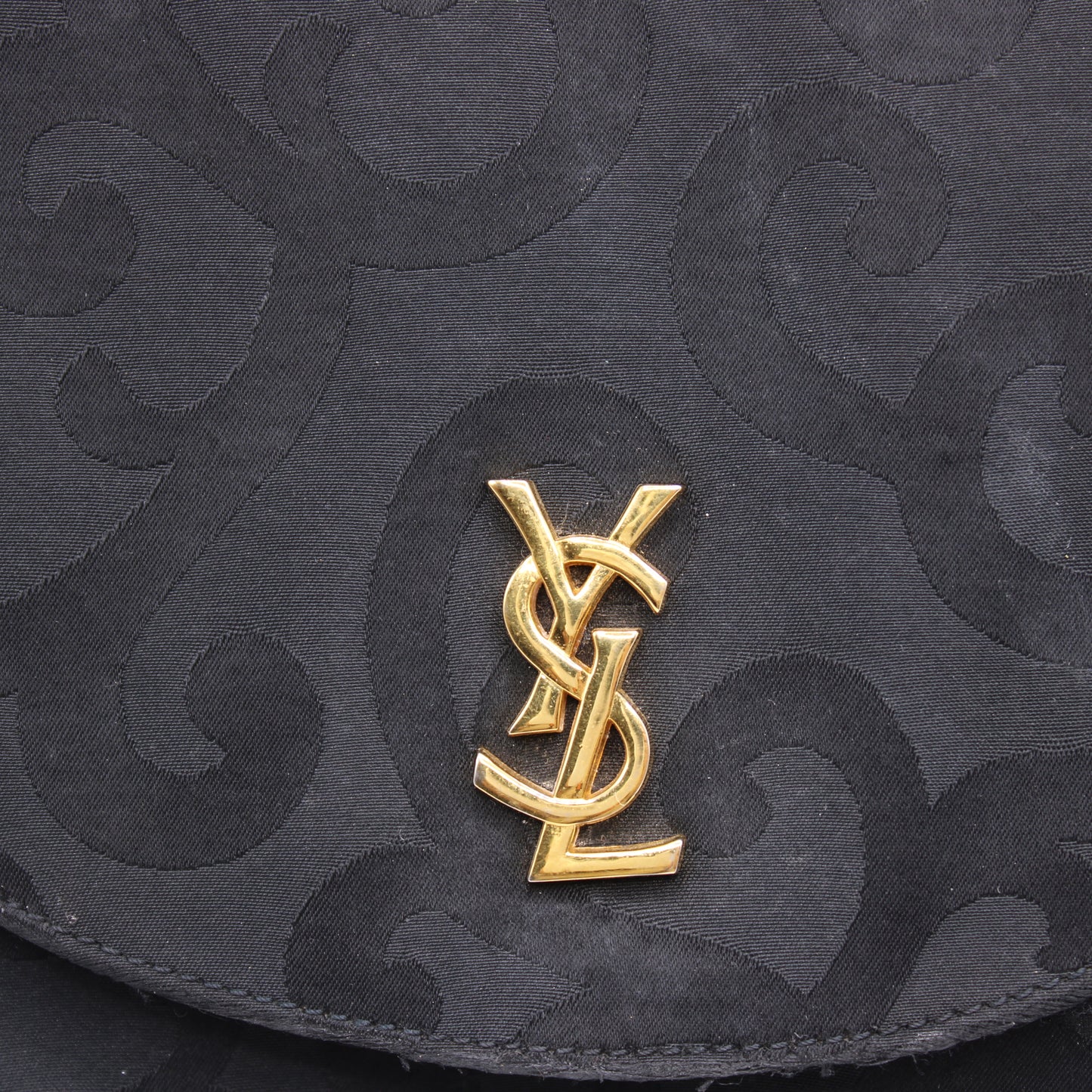 Yves Saint Laurent Black Satin Scroll Pattern Crossbody Shoulder Bag