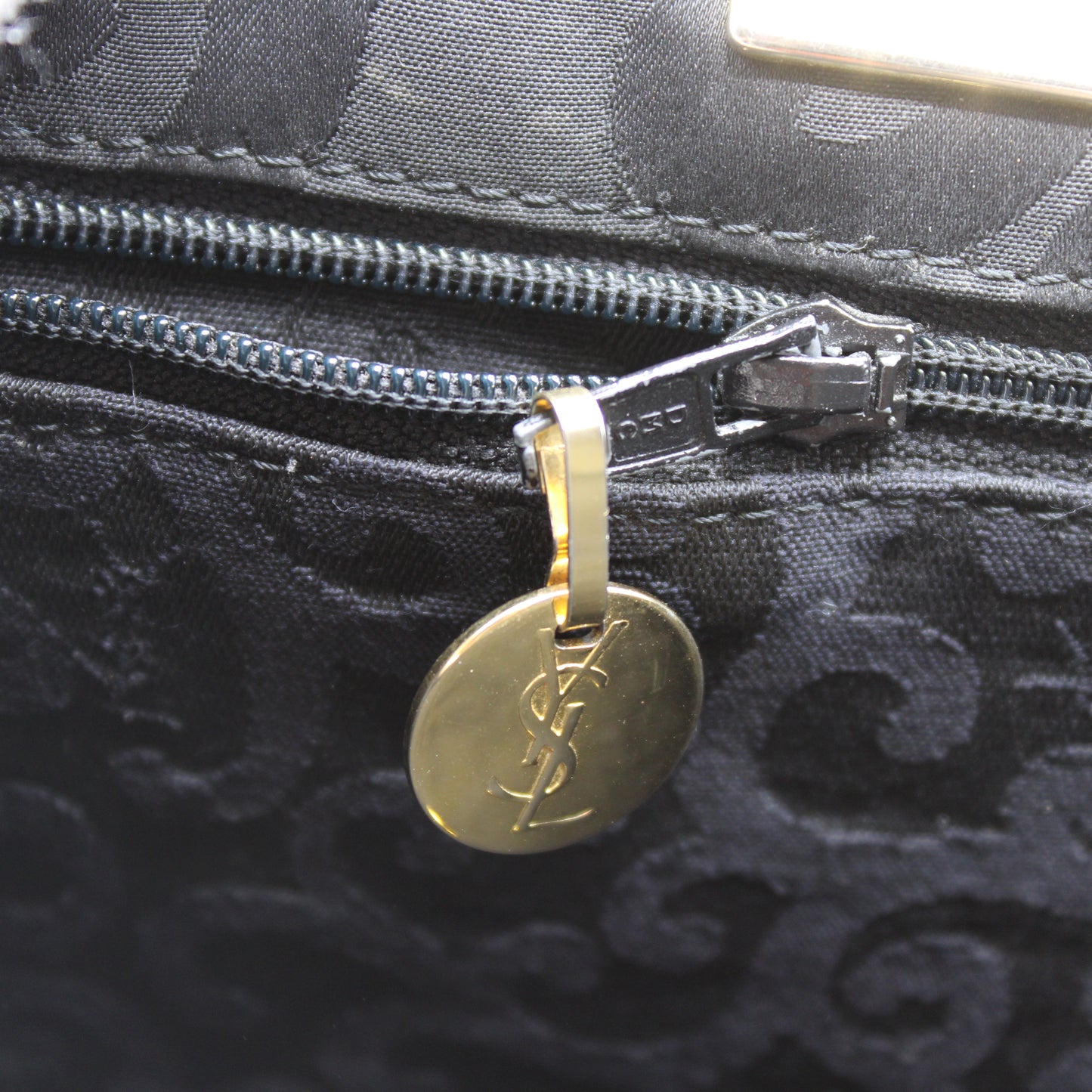 Yves Saint Laurent Black Satin Scroll Pattern Crossbody Shoulder Bag