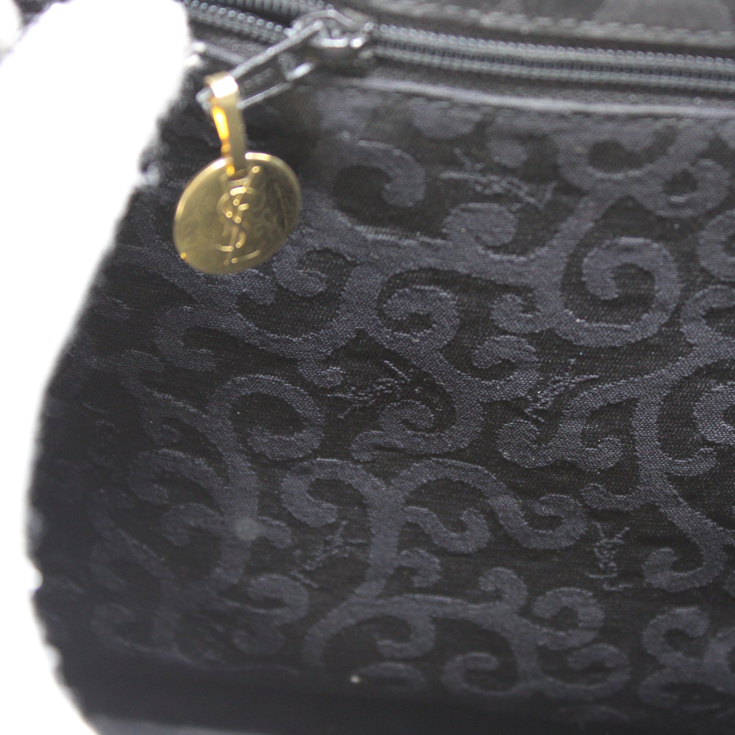 Yves Saint Laurent Black Satin Scroll Pattern Crossbody Shoulder Bag