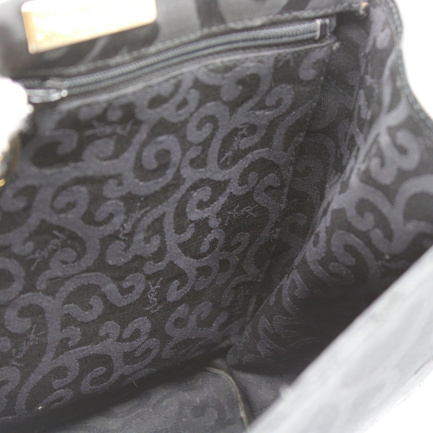 Yves Saint Laurent Black Satin Scroll Pattern Crossbody Shoulder Bag