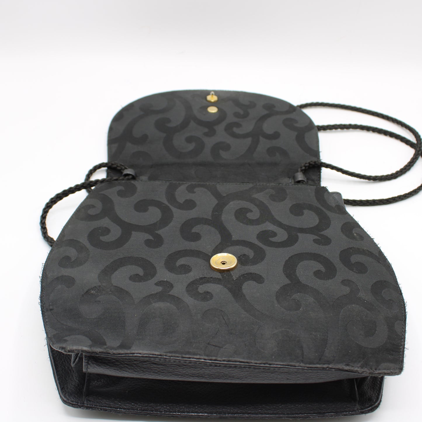 Yves Saint Laurent Black Satin Scroll Pattern Crossbody Shoulder Bag