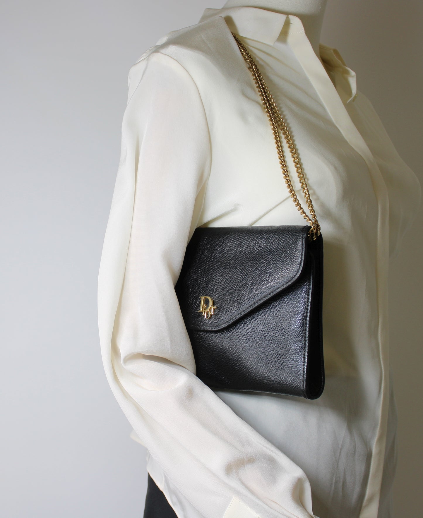 Christian Dior Black Leather Gold Logo Chain Crossbody Bag