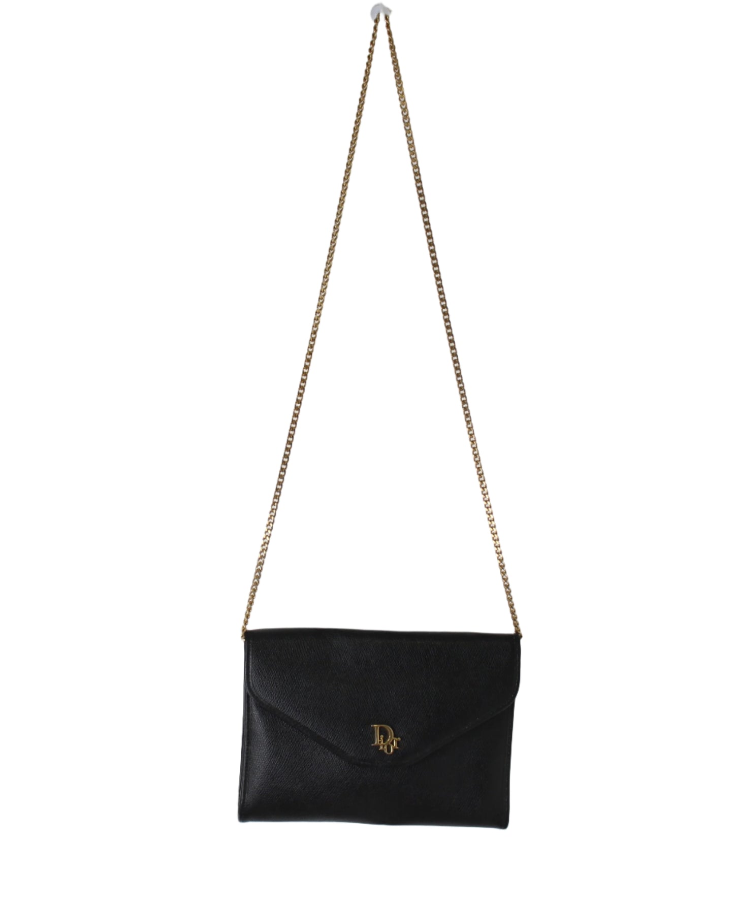 Christian Dior Black Leather Gold Logo Chain Crossbody Bag