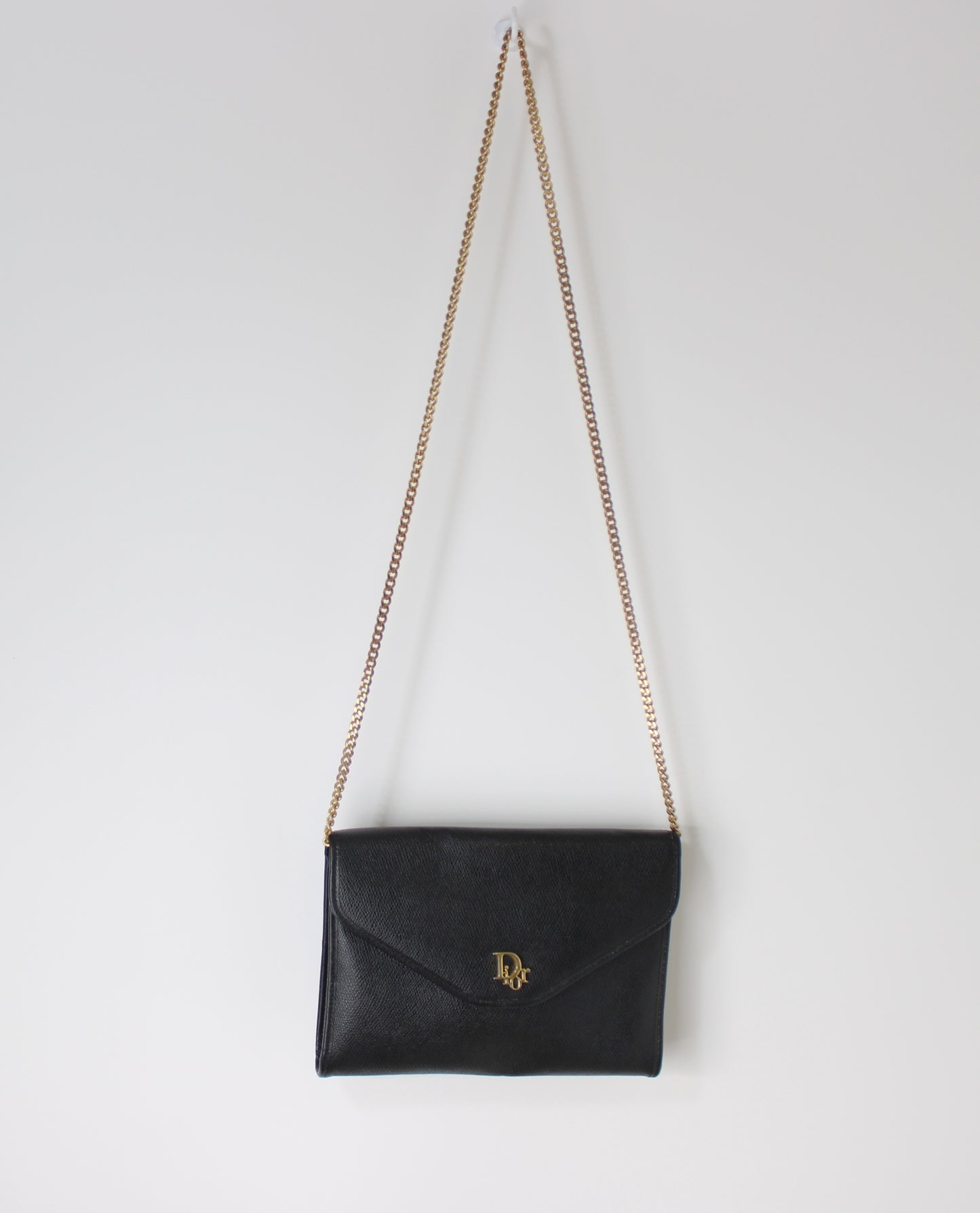 Christian Dior Black Leather Gold Logo Chain Crossbody Bag