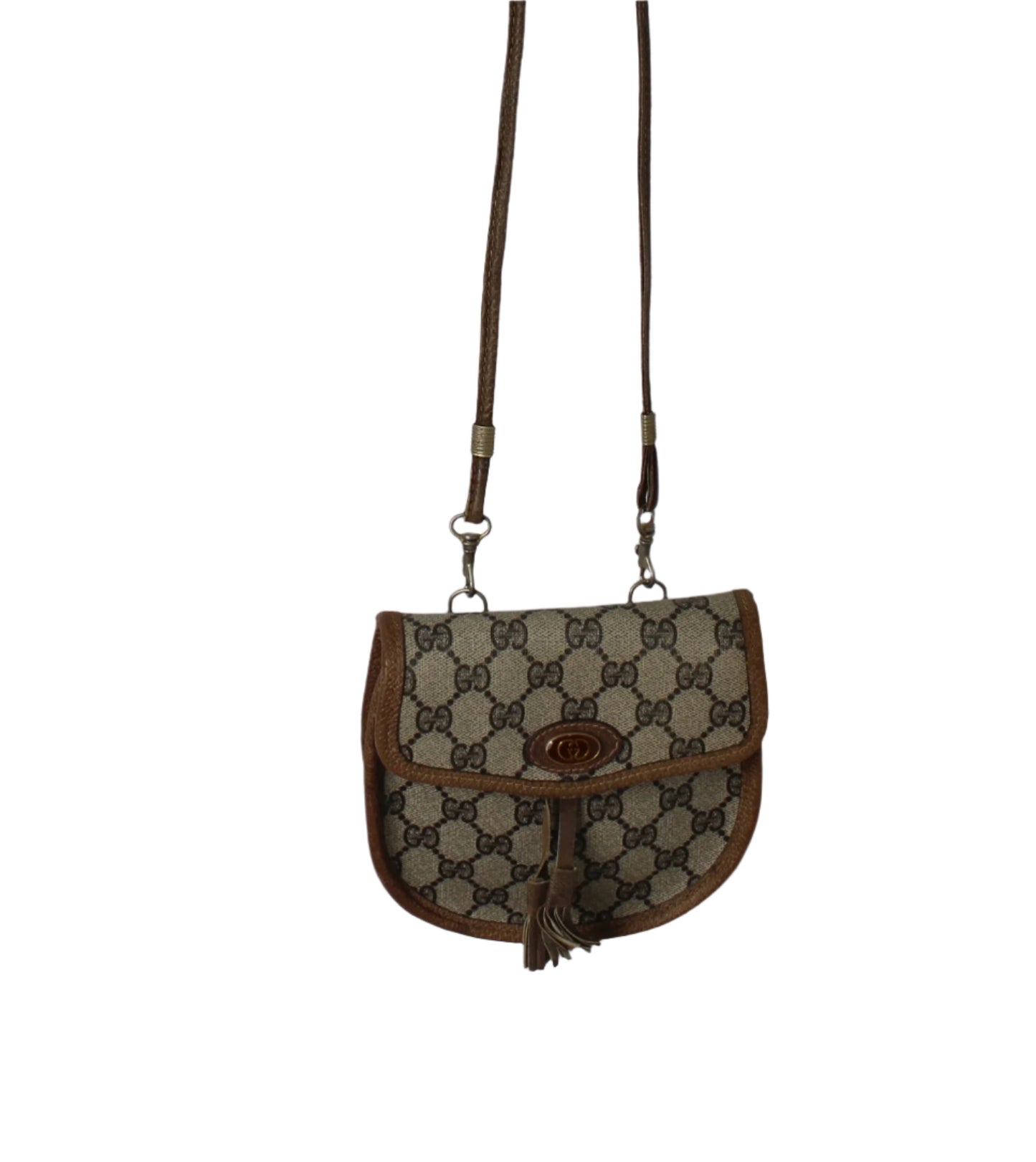 Gucci Beige GG Canvas Leather Trim Oval Crossbody Bag