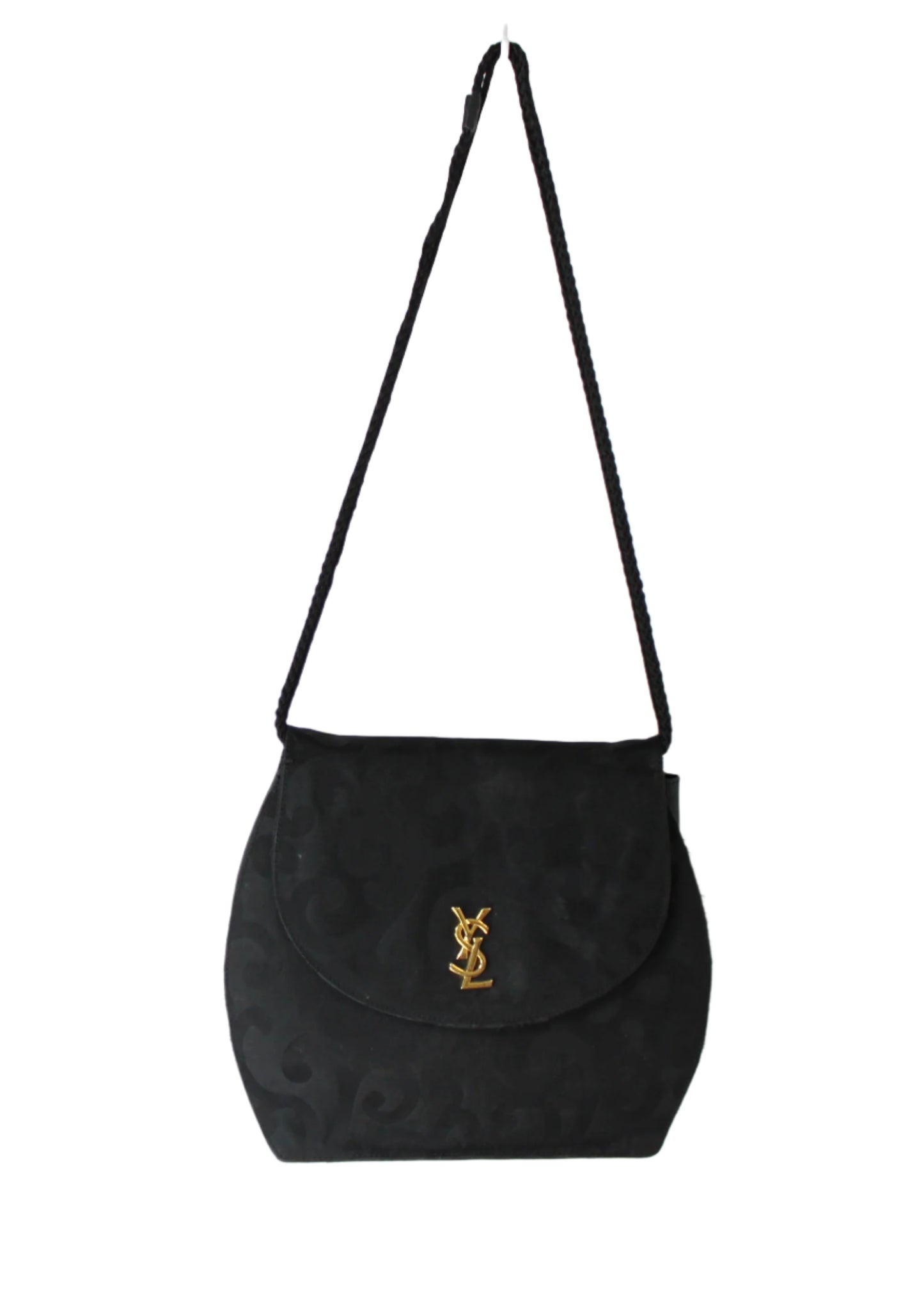 Yves Saint Laurent Black Satin Scroll Pattern Crossbody Shoulder Bag