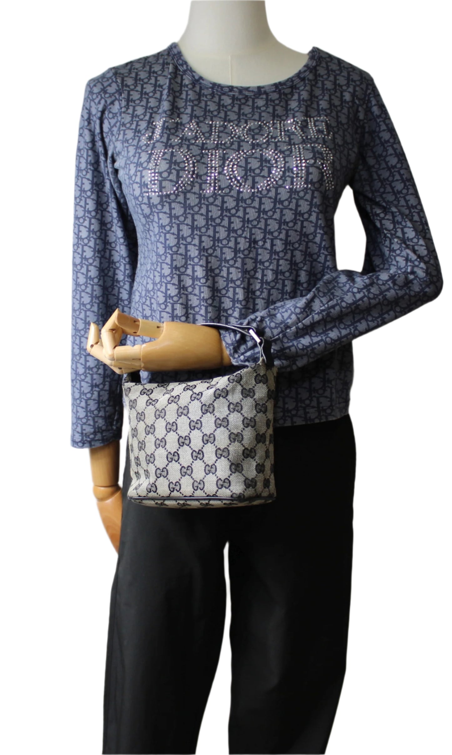 Gucci Beige GG Canvas Mini Bag Black Leather Strap Handbag