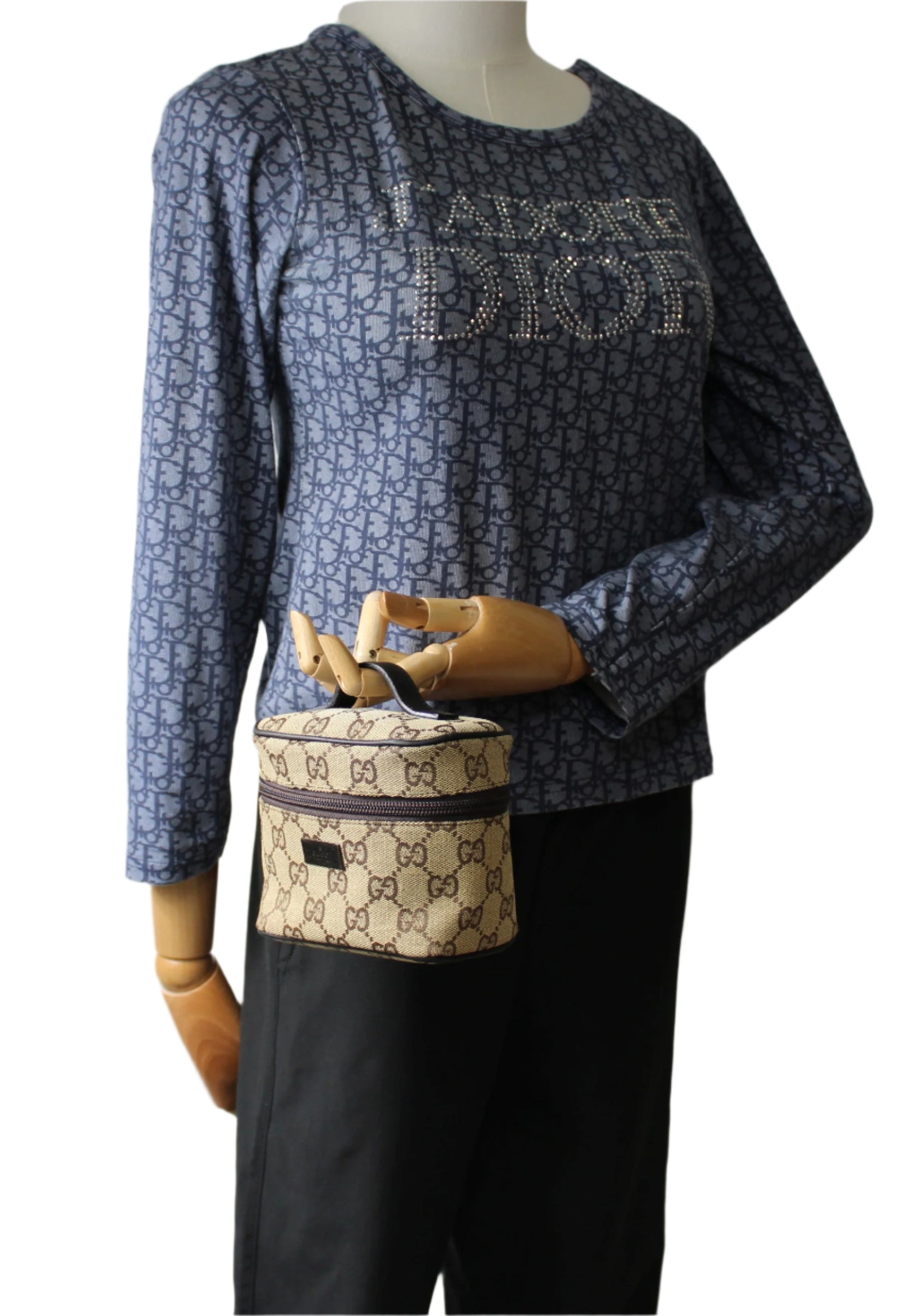 Gucci Beige Brown GG Canvas Leather Mini Vanity Hand Bag